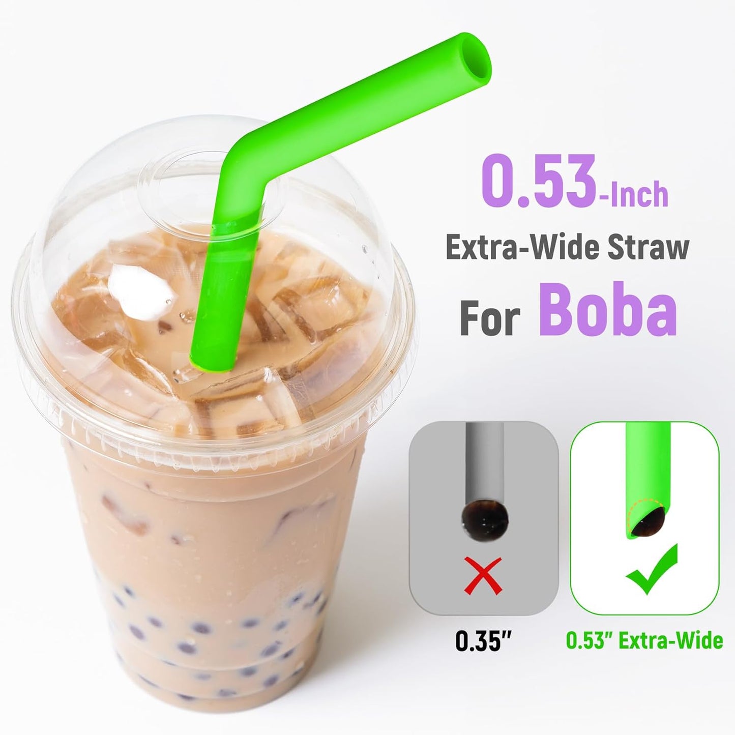 NiHome 6-Pack Extra Wide Bent Reusable Silicone Drinking Straws for Boba, Smoothies, Milkshakes, Dishwasher Safe with Cleaning Brush, BPA-Free and Soft for Kids, Trim-to-Fit Design (Neon Colors)