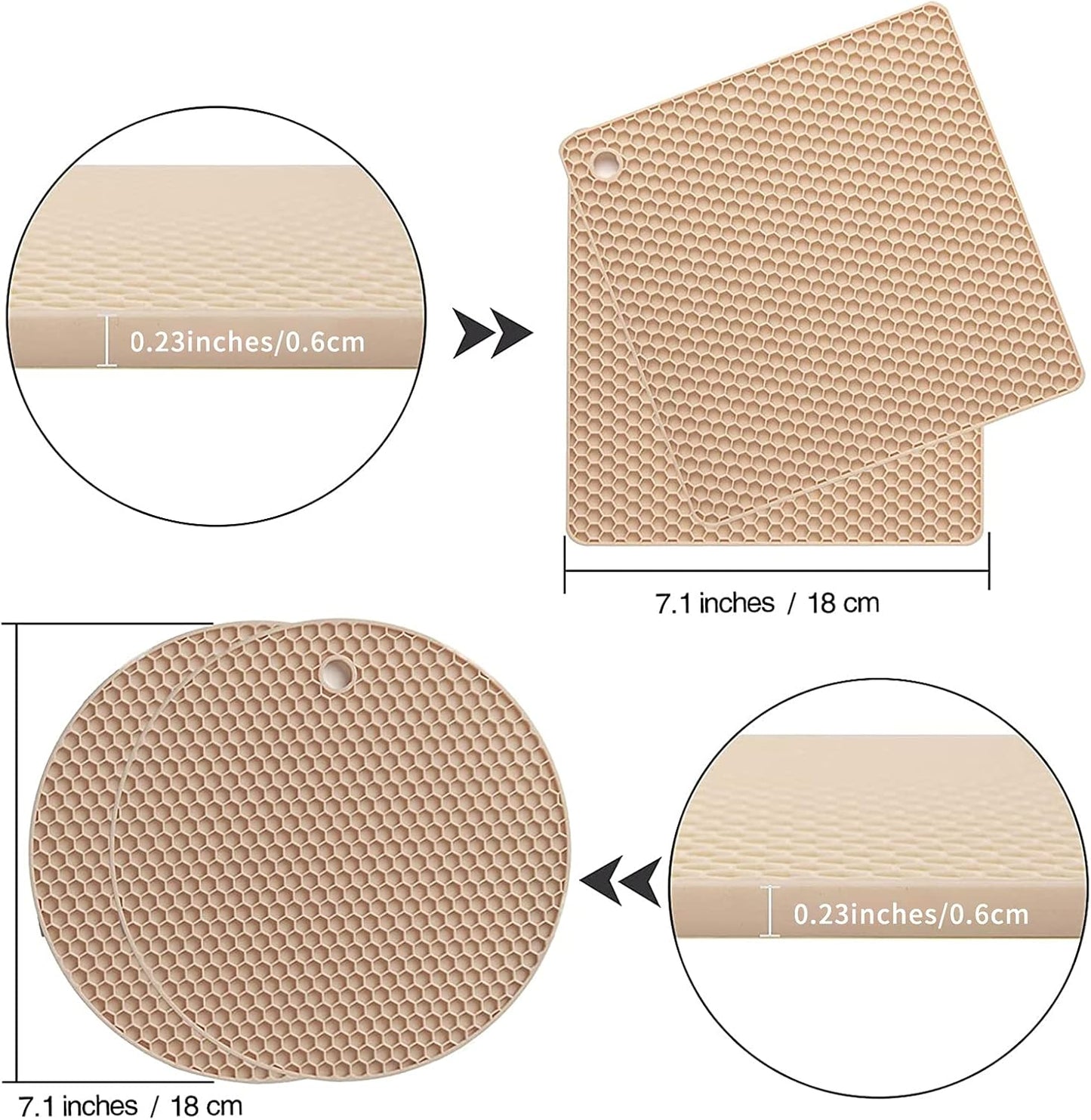 Joyhalo Trivets for Hot Dishes - Hot Pads for Kitchen, Silicone Pot Holders for Hot Pots and Pans, Silicone Mats for Kitchen Countertops, Table, Flexible Easy to Wash and Dry, Khaki