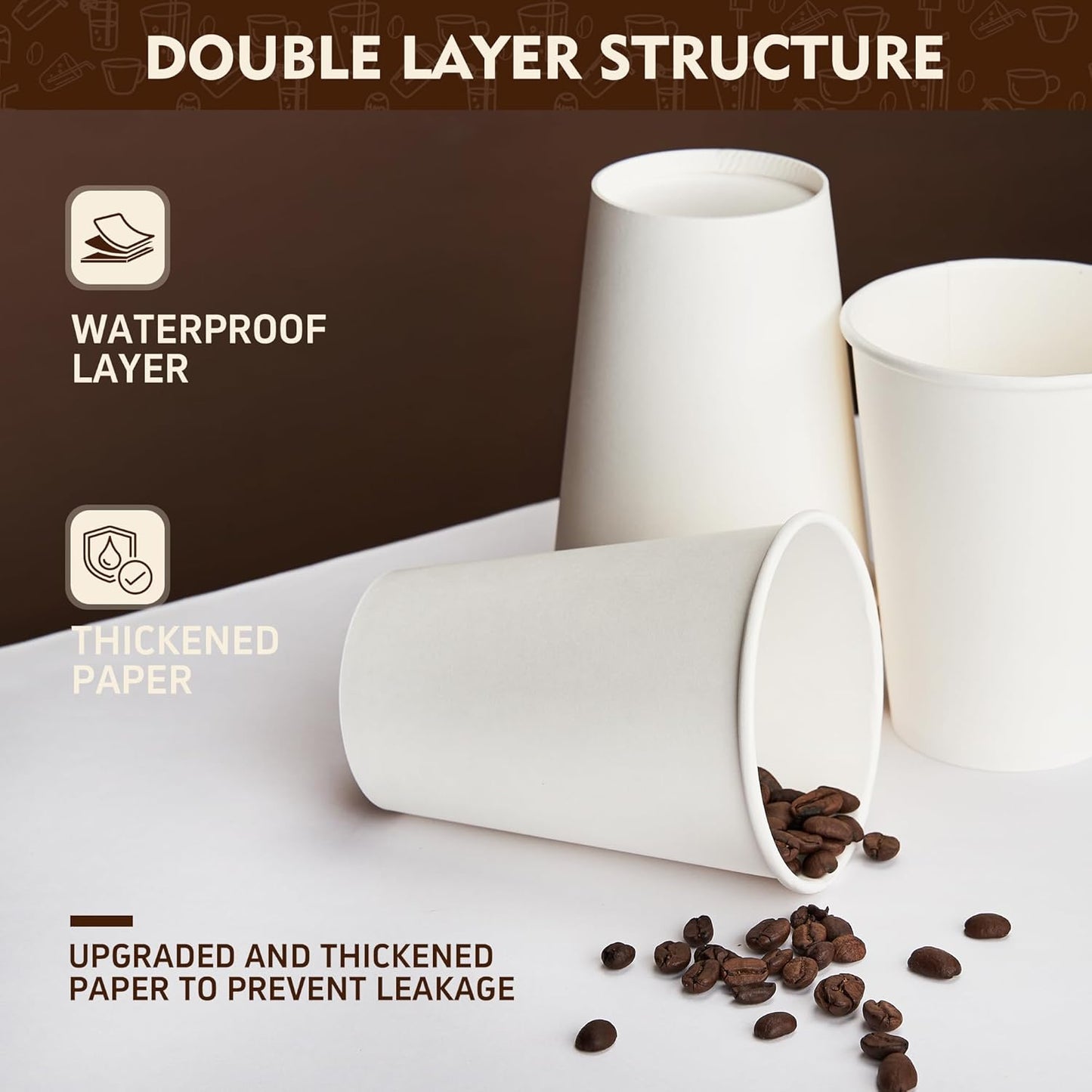 YEEHAW 16 oz 200 Pack Disposable Paper Coffee Cups, Bulk White Hot to Go Cups for Hot Coffee, Hot Liquid, Chocolate, Juice, Hot Beverage Drinkings, Ideal for Cafes, Bistros, Office and Family
