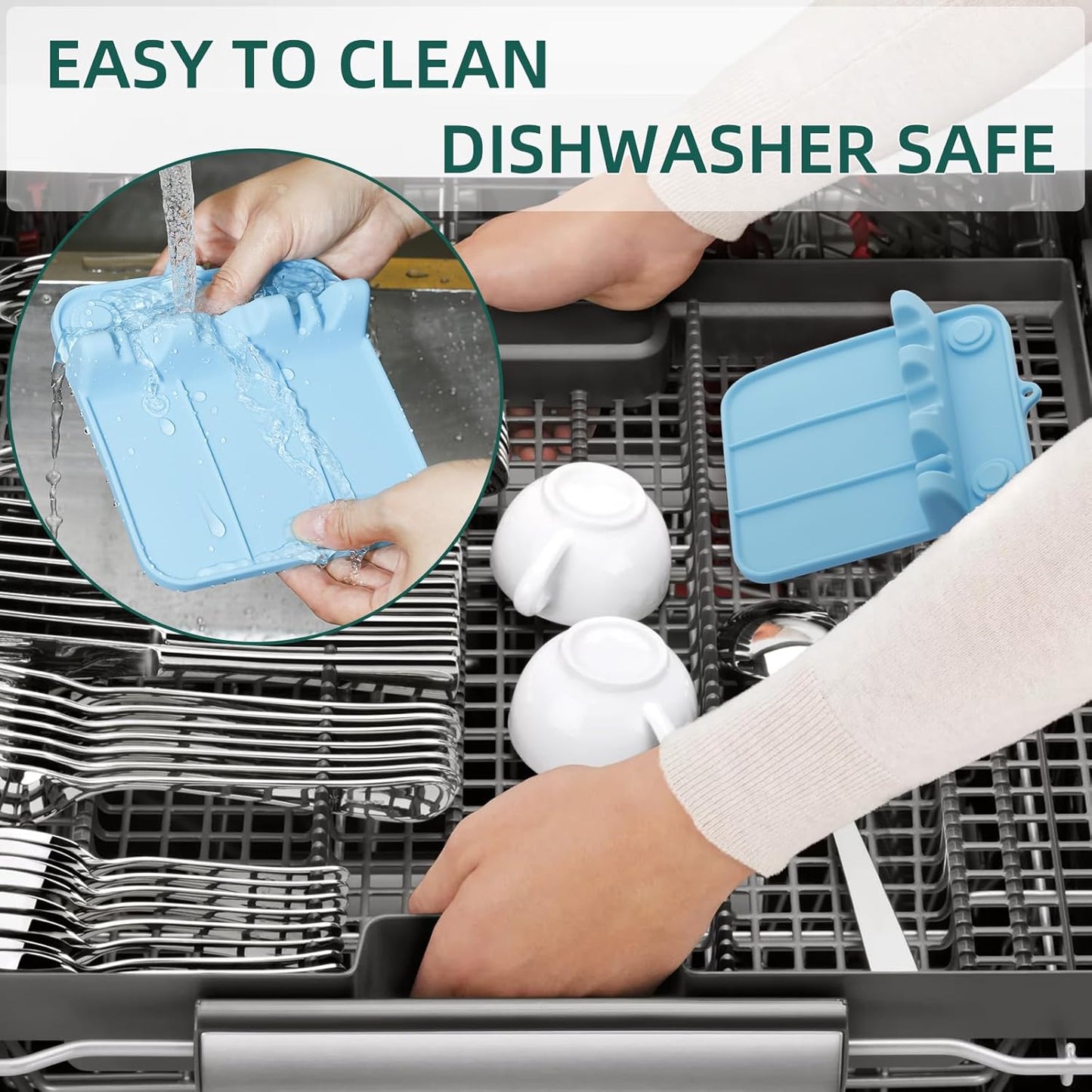 Spoon Rest, Silicone Spoon Holder for Stove Top with Drip Pad Suitable for Multiple Kitchen Gadgets, 3-Groove Upgraded Utensil Rest for Kitchen Counter, Heat-Resistant Dishwasher Safe, Lake Blue