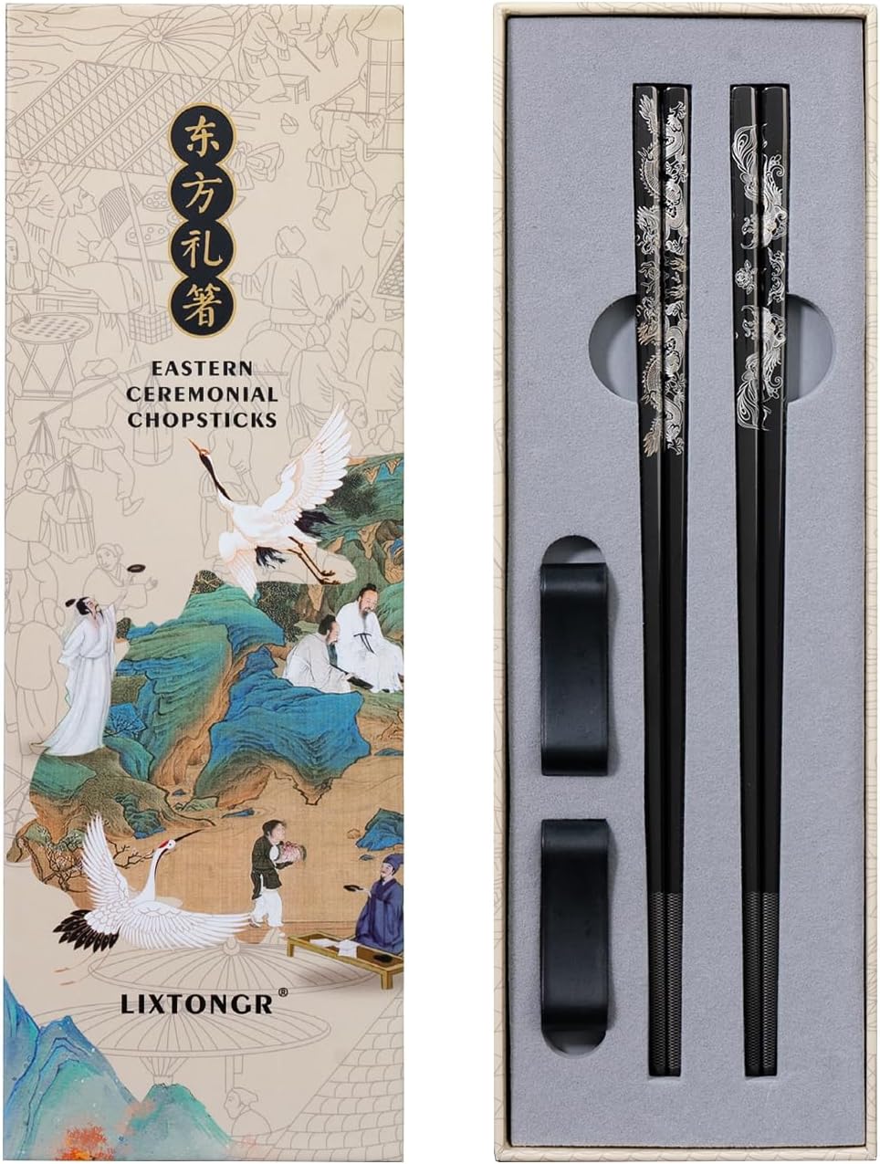 2 Pairs Reusable Stainless Steel Chopsticks, Laser-Engraved Non-Slip Grip, Dishwasher Safe, Japanese & Korean Style, Metal Chopstick Gift Set for Cooking, Dining & Travel (9")