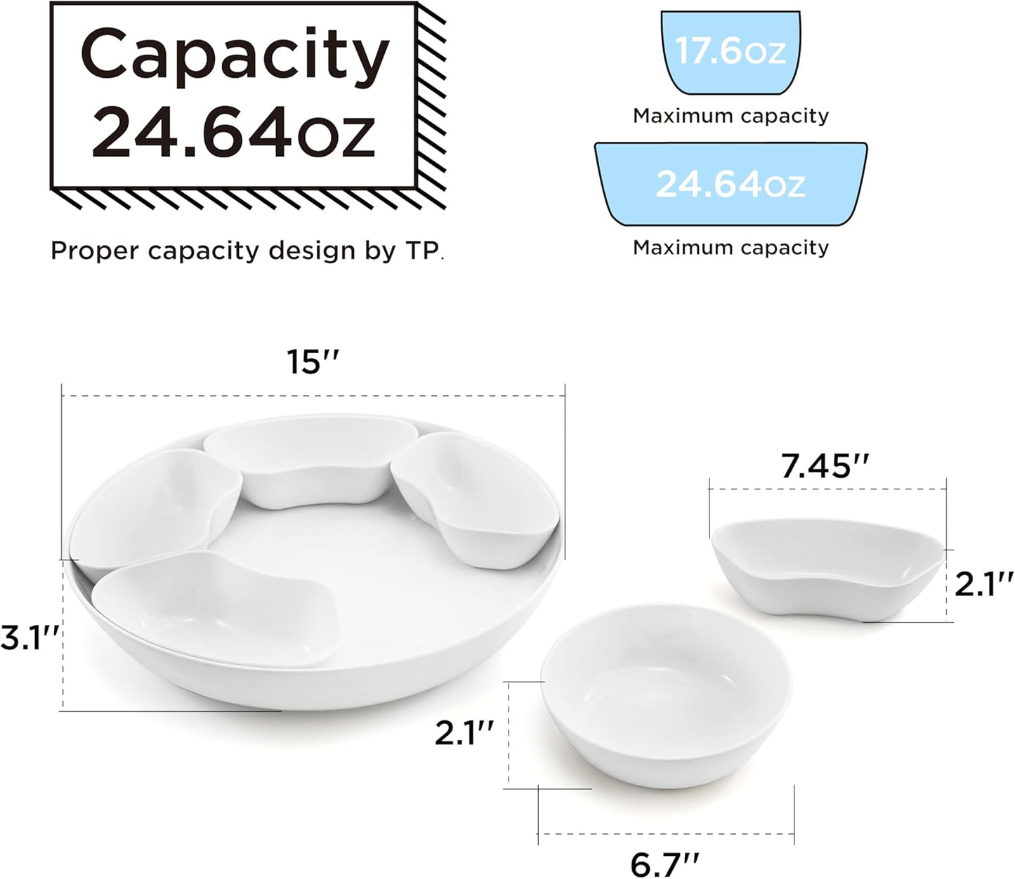 TP Taco Bar Serving Set, Melamine Serving Platter with Lazy Susan, Serving Tray and Bowls, Taco Tuesday Kit Snack Holder for Party and Fiesta, White