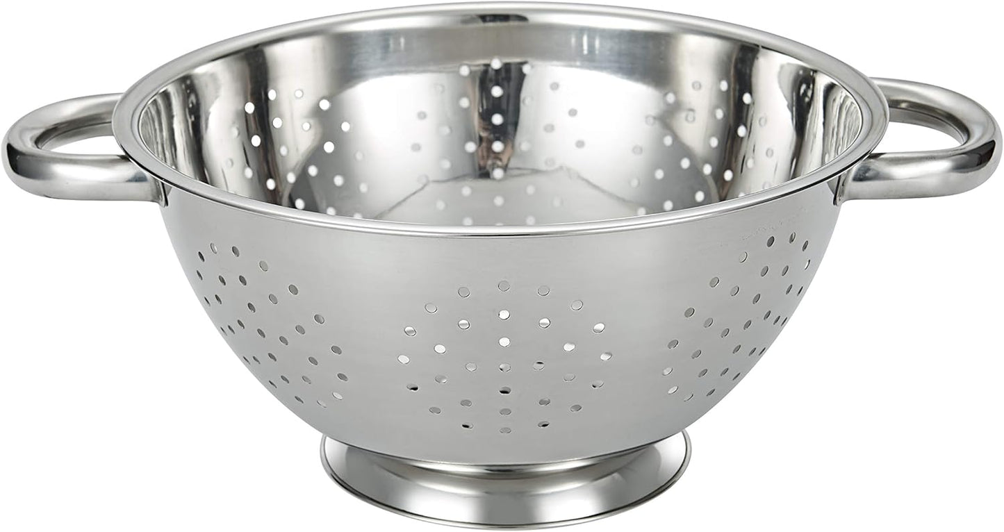 Stainless Steel Colander Mesh Metal Strainer Pasta Rice 5-Quart Strainer with Handle Dishwasher Safe (VS-02)