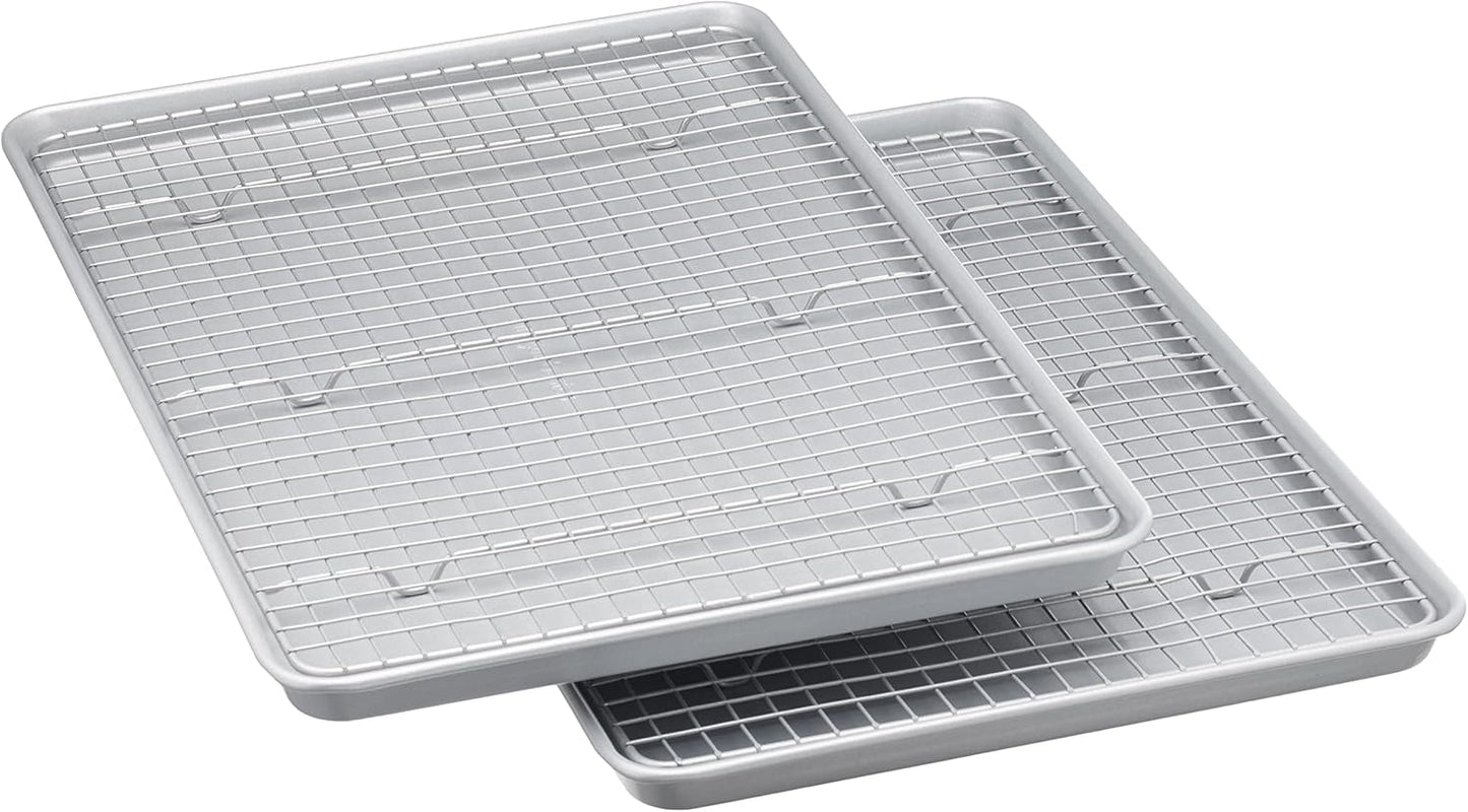 Amazon Basics Ceramic Nonstick Baking Sheets & Cooling Rack Set, Non-Toxic, Half Sheet Size, 2-Pack, Gray