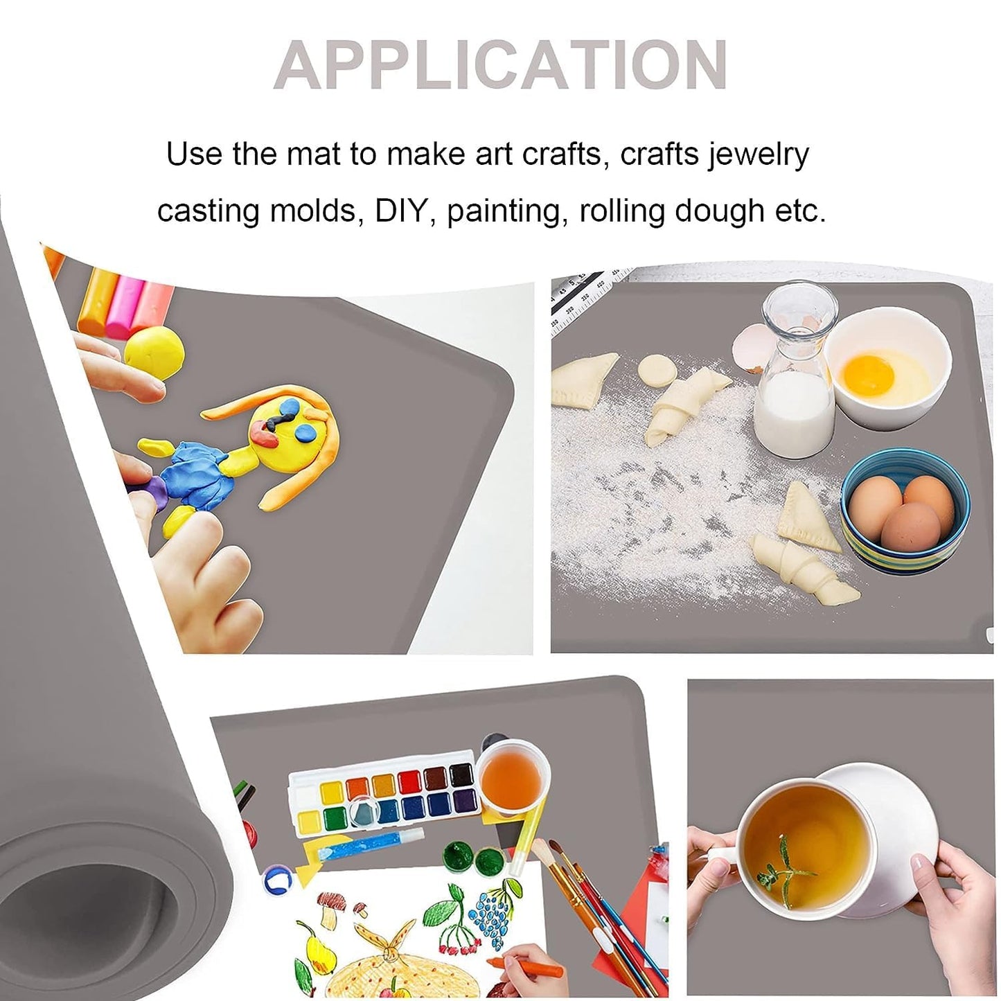 Kids Silicone Placemat, KVK Baby Placemats for Kids Toddler Children Reusable Non-Slip Table Mats Baby Food Mats for Restaurant, 4 Pack, Gray