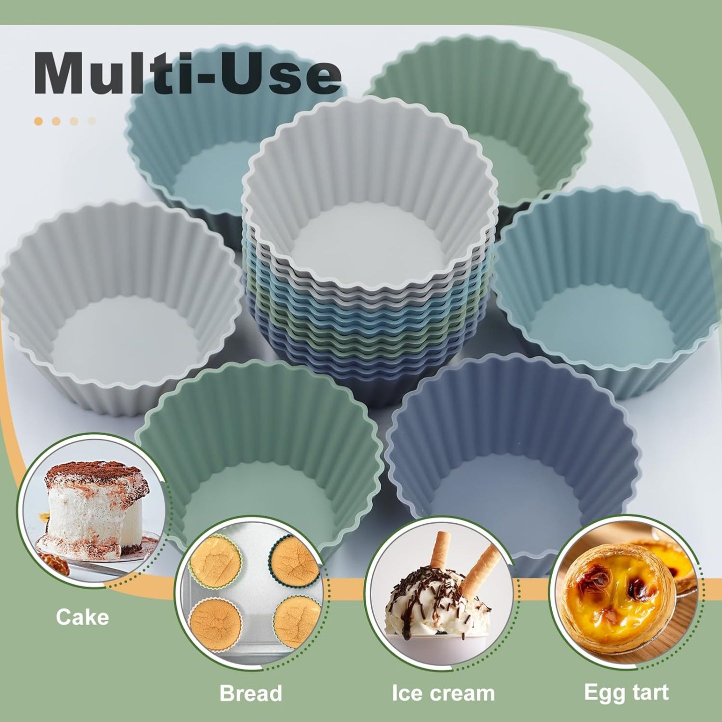 Large Silicone Muffin Cups, 12 Pack Reusable Cupcake Liners Jumbo Size 3.54inch Baking Cups Cake Molds, BPA Free, Dishwasher Safe