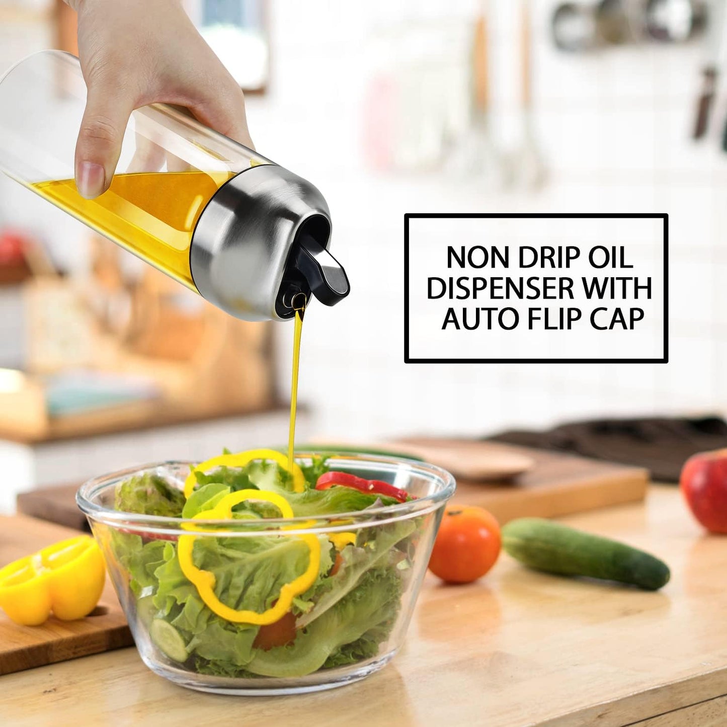 Aelga Olive Oil Dispenser - 14 OZ Glass Oil and Vinegar Dispenser Bottles Set for Kitchen No Drip-Set of 2