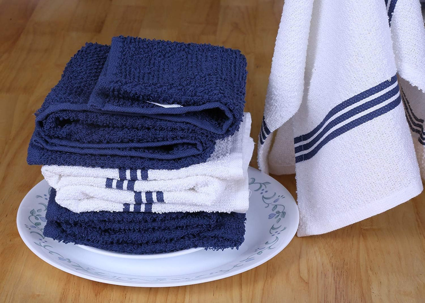 AMOUR INFINI Kitchen Towels Pack of 4 - Absorbent, Quick Drying Premium Cotton Tea Towel - Kitchen Linens 16x28 Inch Dish Towels with Hanging Loop (Blue)