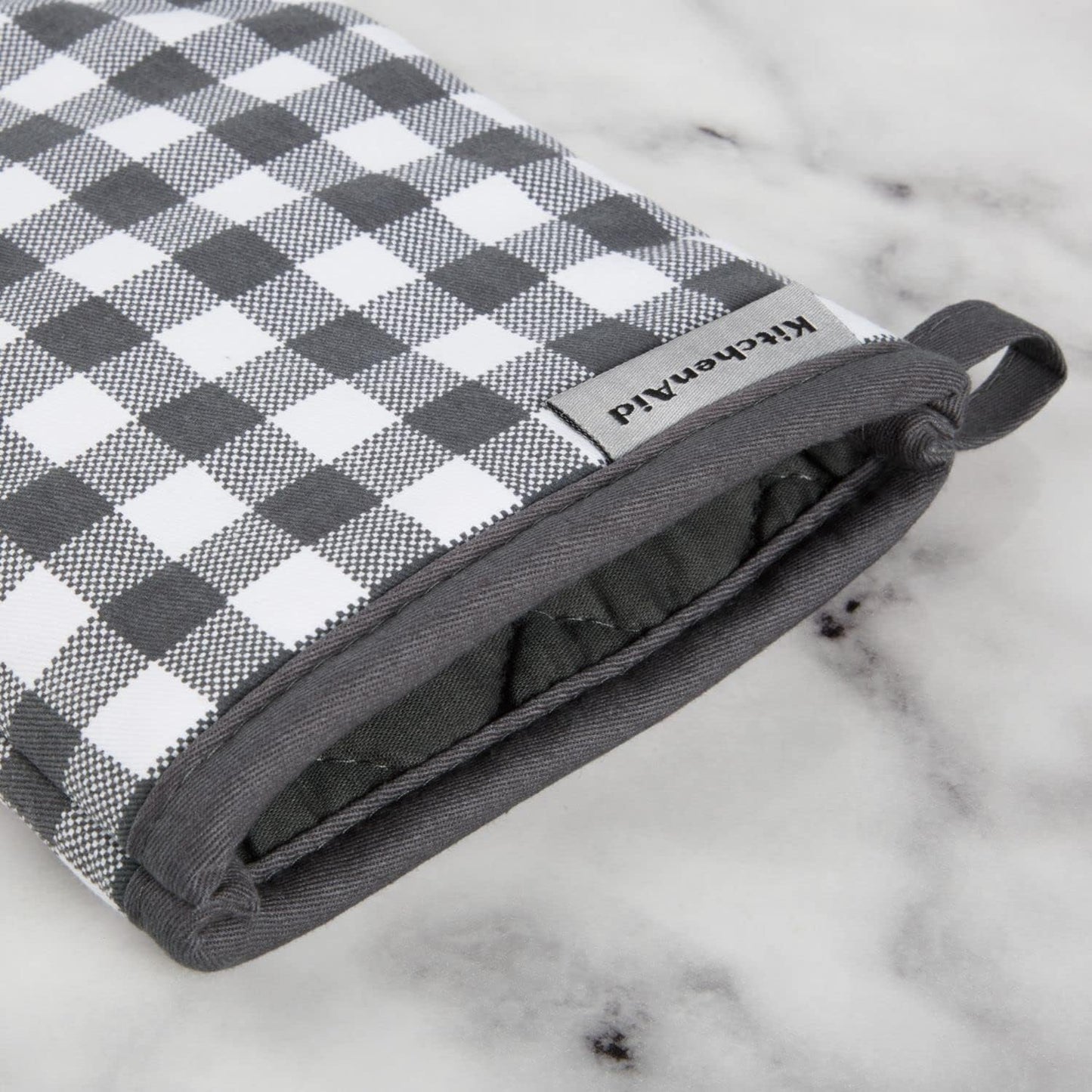 KitchenAid Gingham Oven Mitt 2-Pack Set, Charcoal Grey, 7"x13"