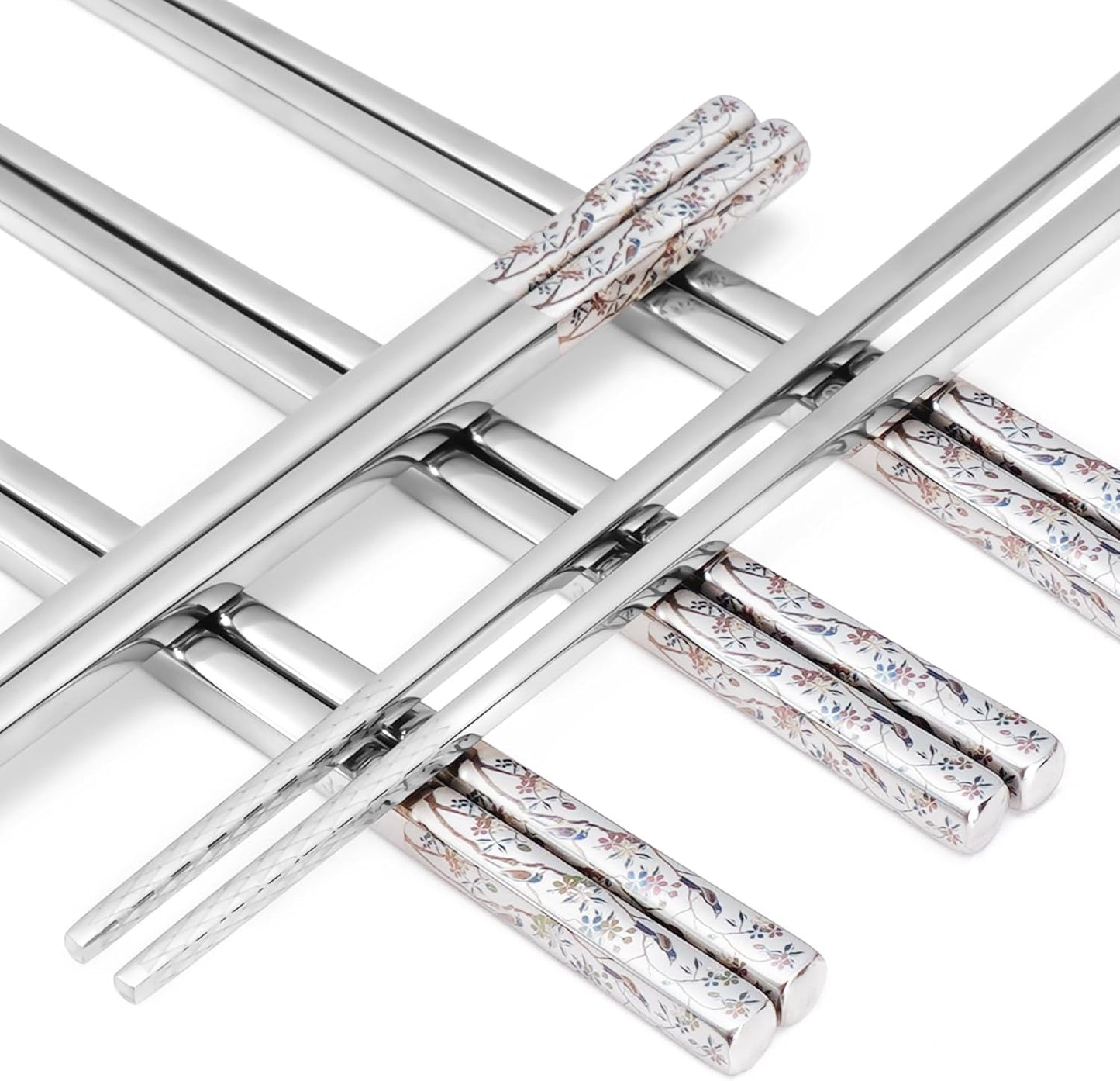 Stainless Steel Chopsticks, Titanium Plated Metal Chopsticks, 9.8" Premium Japanese Korean Color Laser Engraved Cooking Chop Sticks, Dishwasher Safe, Reusable, Anti-slip, Anti-scald, 2 Pairs Gift Set