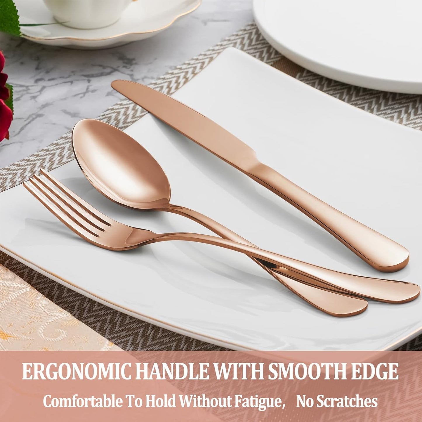 40 Pcs Rose Gold Silverware Set Service for 8, Premium Stainless Steel Flatware Set, Cutlery Utensil Set, Durable Home Kitchen Eating Tableware Set, Include Fork Knife Spoon Set, Dishwasher Safe