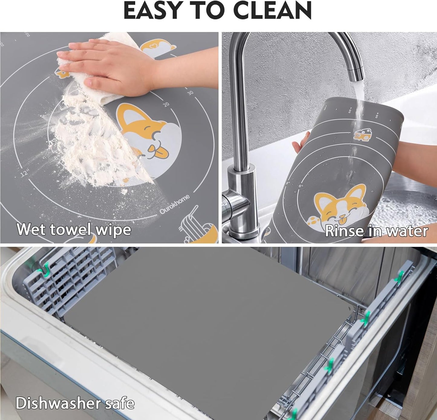 Ourokhome Silicone Baking Mat Sheet and Pastry Dough Cutter, 0.5 Inch Thick 28" X 20" BPA free Silicone Rolling Mat, Non-Stick and Anti-Slip, Dishwasher Safe (Gray)