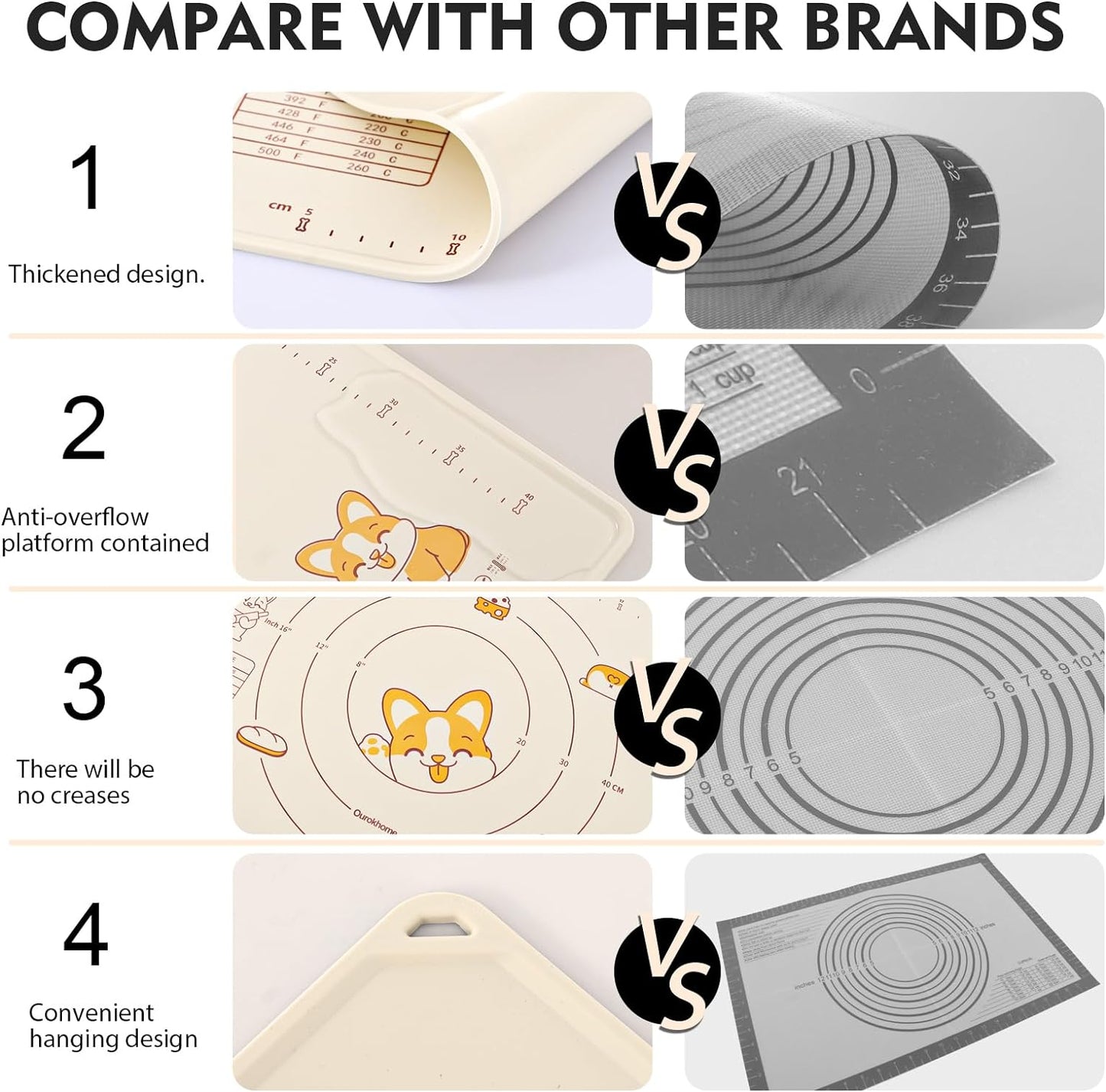 Ourokhome Silicone Baking Mat Sheet and Pastry Dough Cutter, 0.5 Inch Thick 20'' X 16" BPA free Silicone Rolling Mat, Non-Stick and Anti-Slip, Dishwasher Safe (Beige)