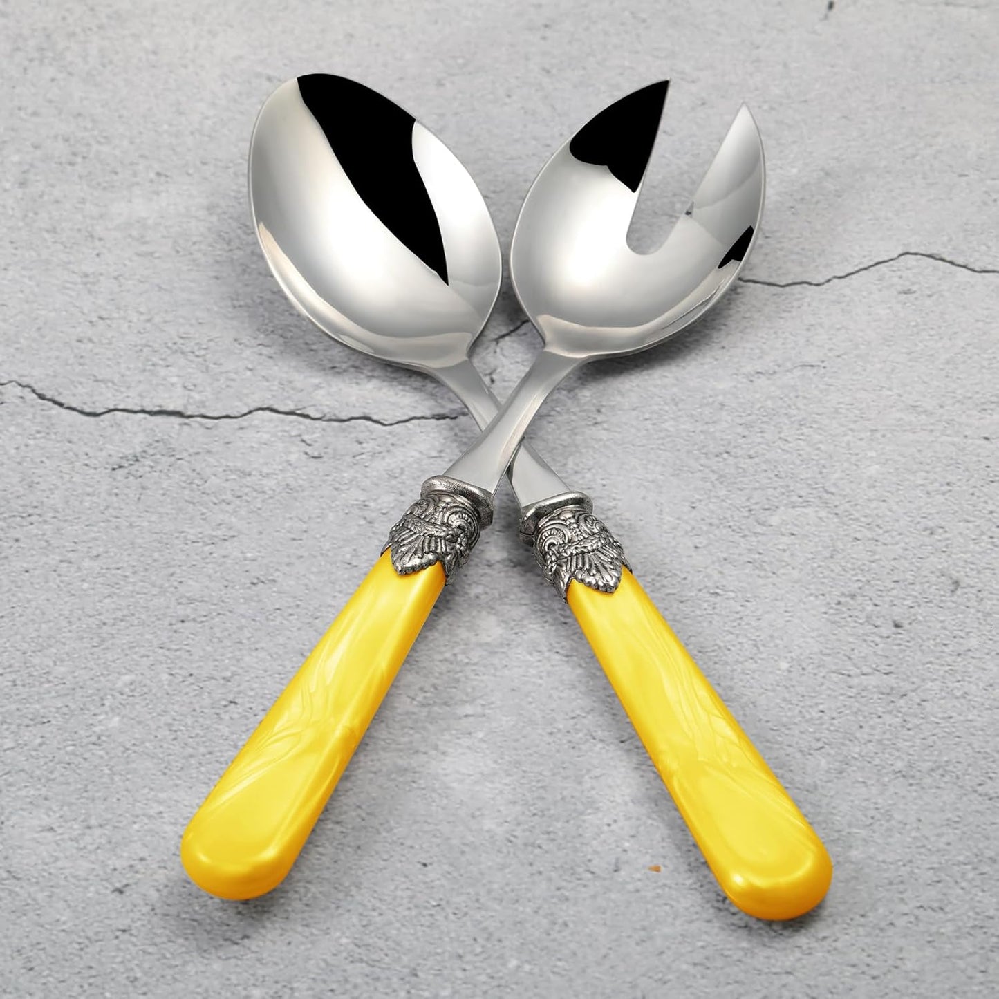 2-piece Salad Servers Stainless Steel Salad Serving Set Salad Fork and Spoon (Yellow)