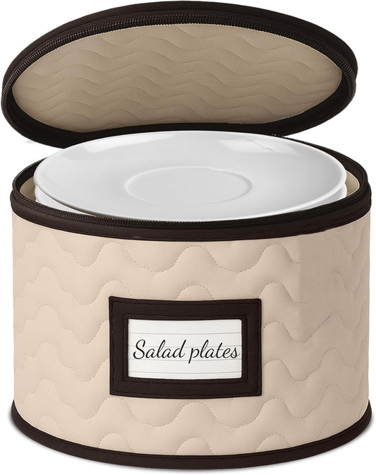 Salad Plates Storage - Quilted Microfiber China Organizer Box with Dividers , Protects & Organizes Up to 12 Plates of 8" - Ideal for Seasonal Dishware Protection