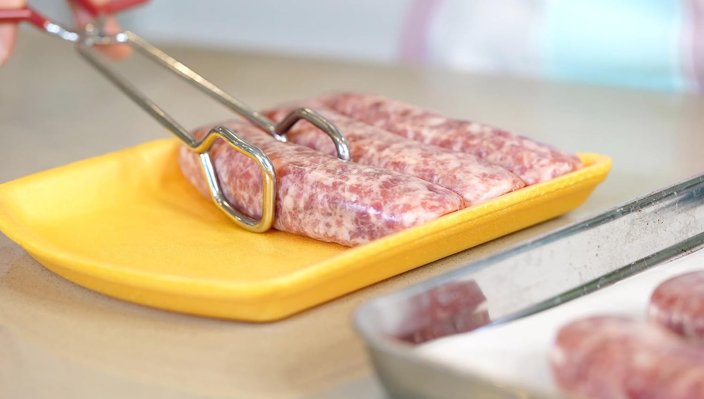 10-Inch Heavy Duty Stainless Steel Kitchen Tongs - Non-Slip Comfortable Red Grip, Scissor Design, Heat Resistant for BBQ and Cooking, Set of 2