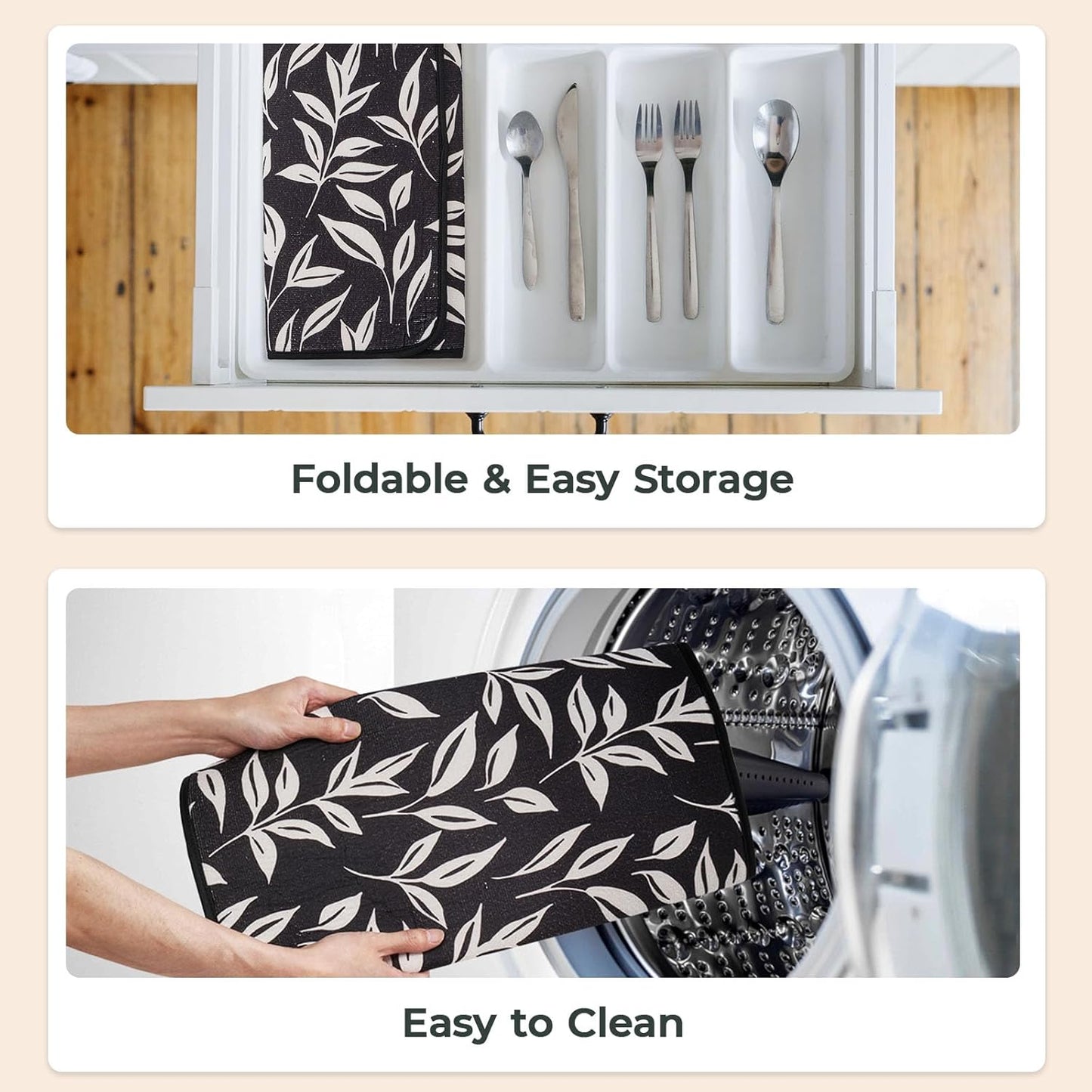 FRESHMINT Printed Dish Drying Mats for Kitchen Counter 2 Pack Absorbent Reversible Drying Mats Microfiber Kitchen Countertop Protector Dishes Drying Pad Extra Large 18"x16" Dish Mat