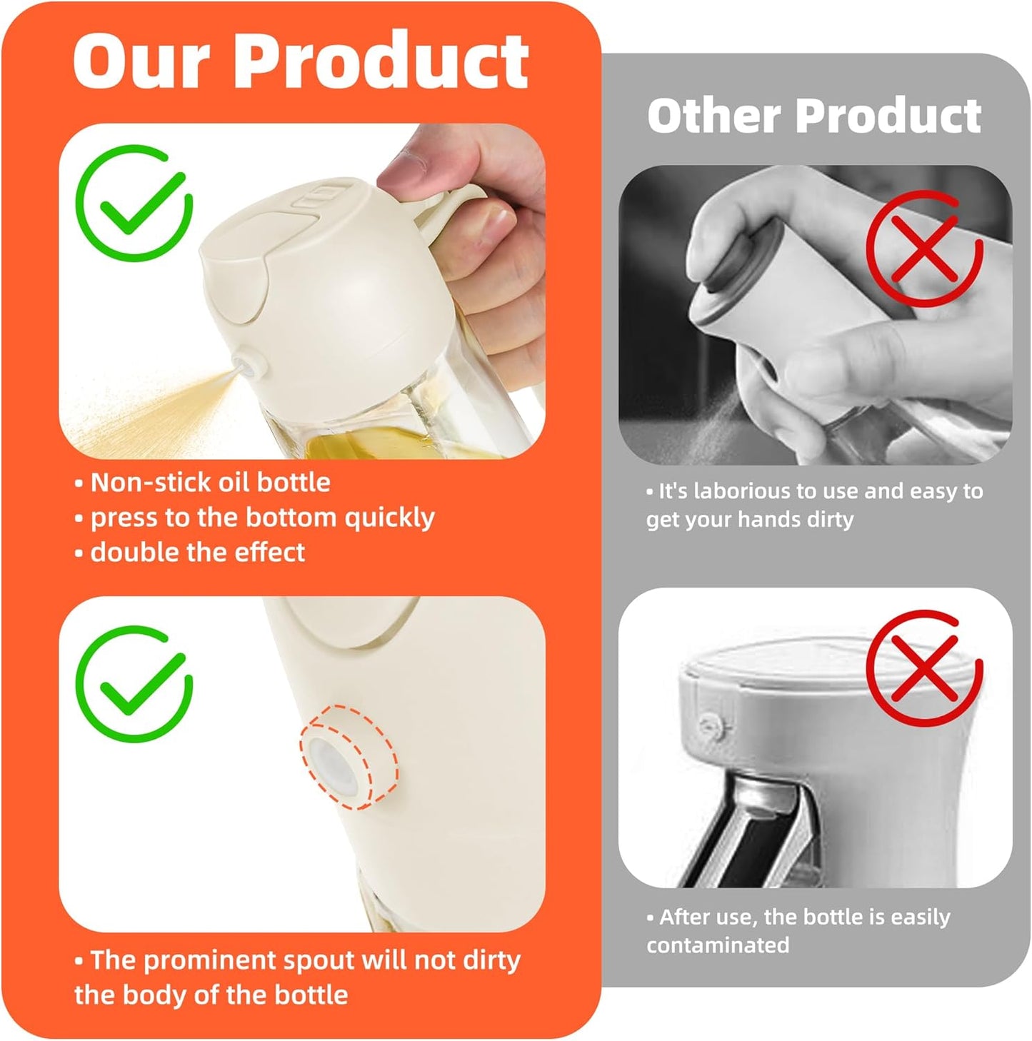 TrendPlain 16oz/470ml Glass Olive Oil Sprayer for Cooking – 2 in 1 Olive Oil Dispenser Bottle for Kitchen Gadgets and Air Fryer Accessories, Salad, BBQ - White