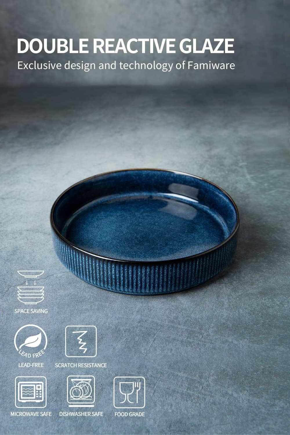 famiware Star 8.25" Pasta Bowls, Large Dinner Bowls Set of 4, Salad Bowl Plates, Shallow Bowls for Eating, Nebulas Blue