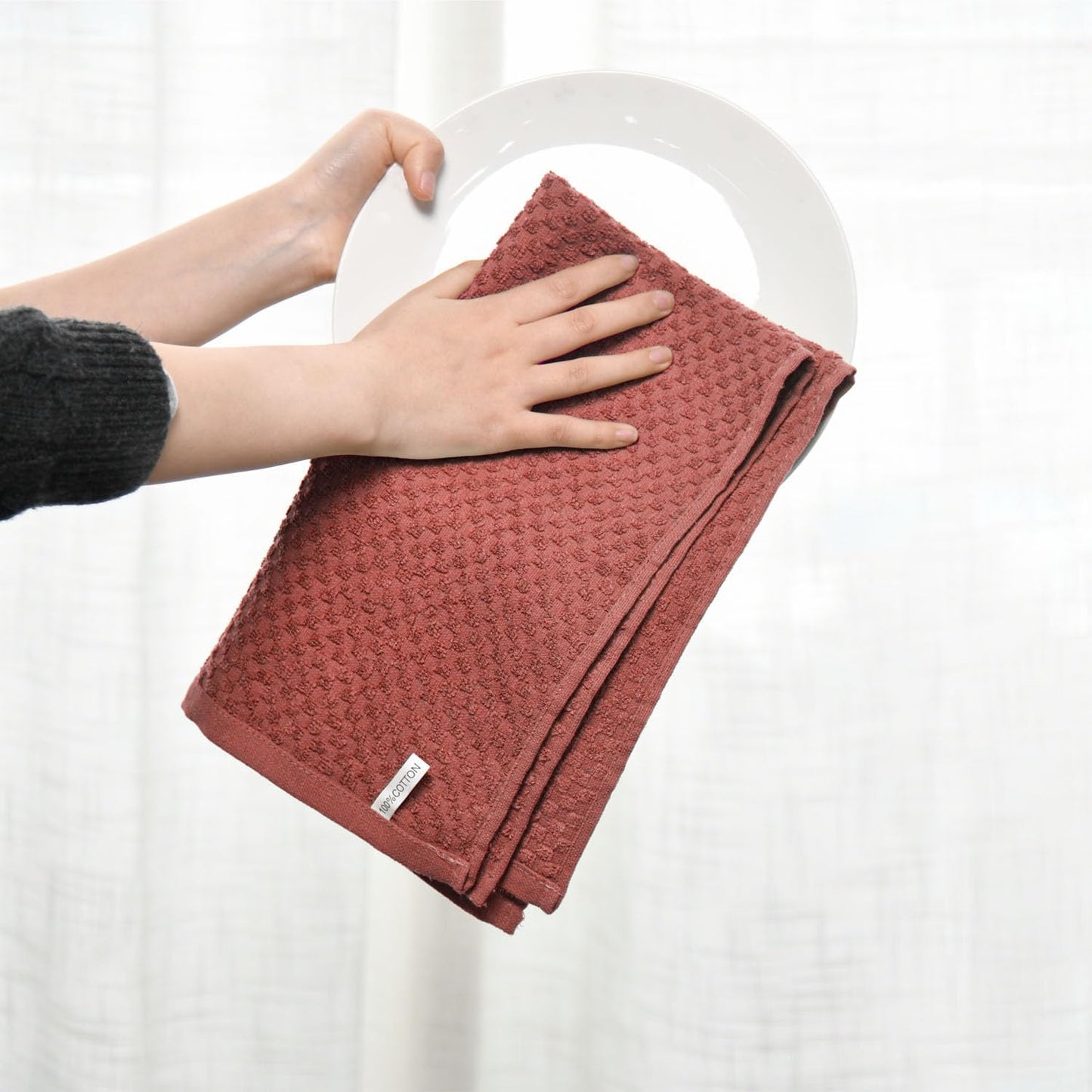 Artoid Mode Ring Spun Cotton Red Dishcloth Kitchen Towels, 12x12 Inch Ultra Soft Absorbent Quick Drying Household Cleaning Kitchen Rags Set of 4