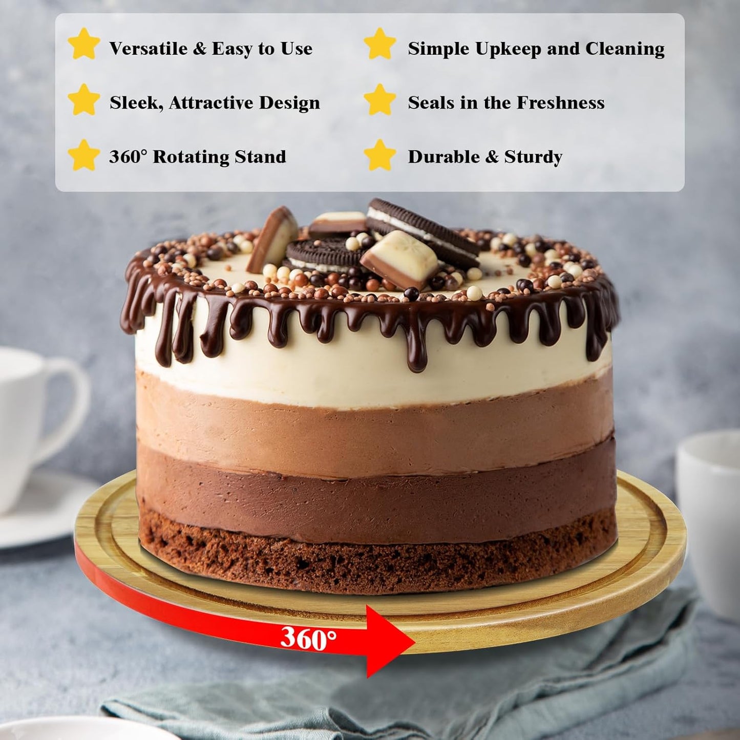 cutesun Wood Cake Stand with Lid, 12in Acacia Wood Cake Plate with Cover, Wooden Cake Display Stand with Acrylic Dome, Cake Holder Tray for Wedding Gift，Kitchen,Birthday,Parties,Baking Gifts