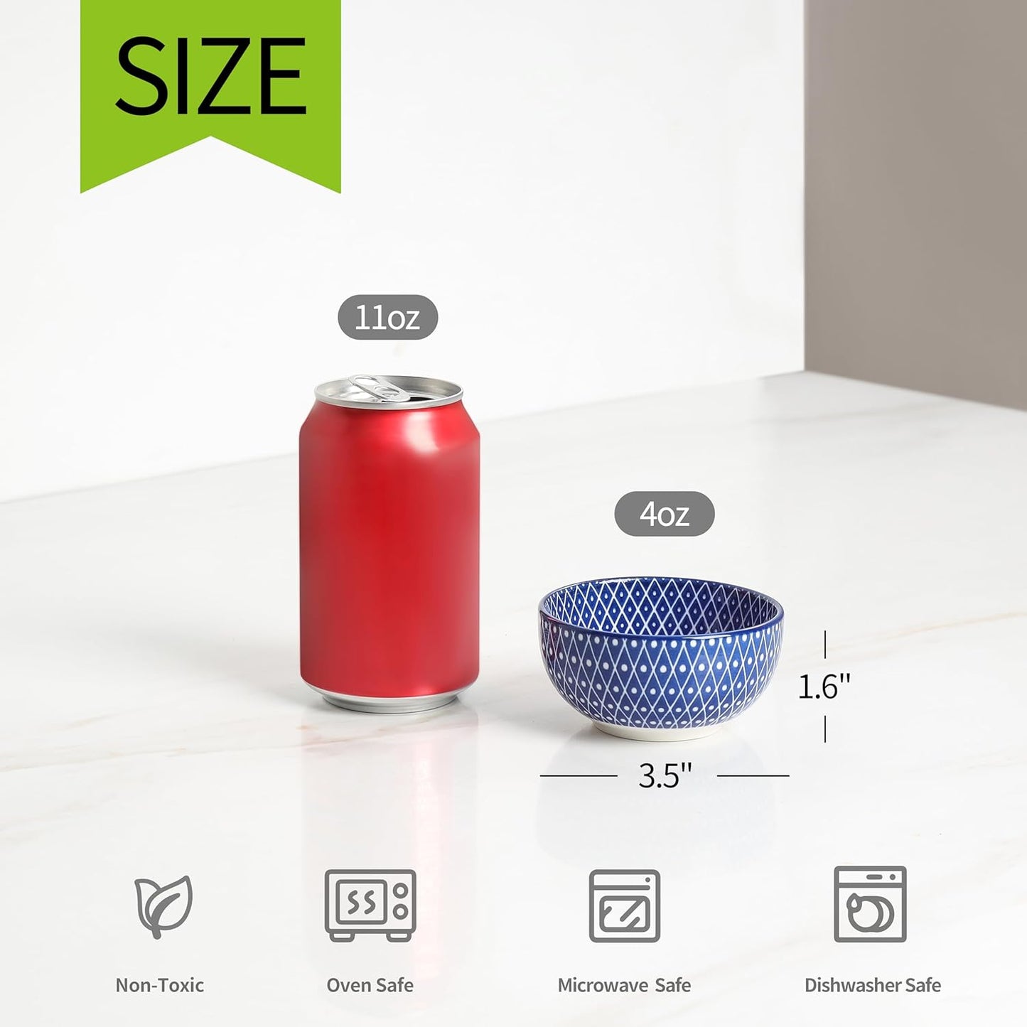 Selamica Ceramic 4 OZ Dipping Bowls Set, 3.5 Inch Mini Bowls for Dipping, Side Dishes, Microwave Dishwasher Safe, Set of 6, Vintage Blue