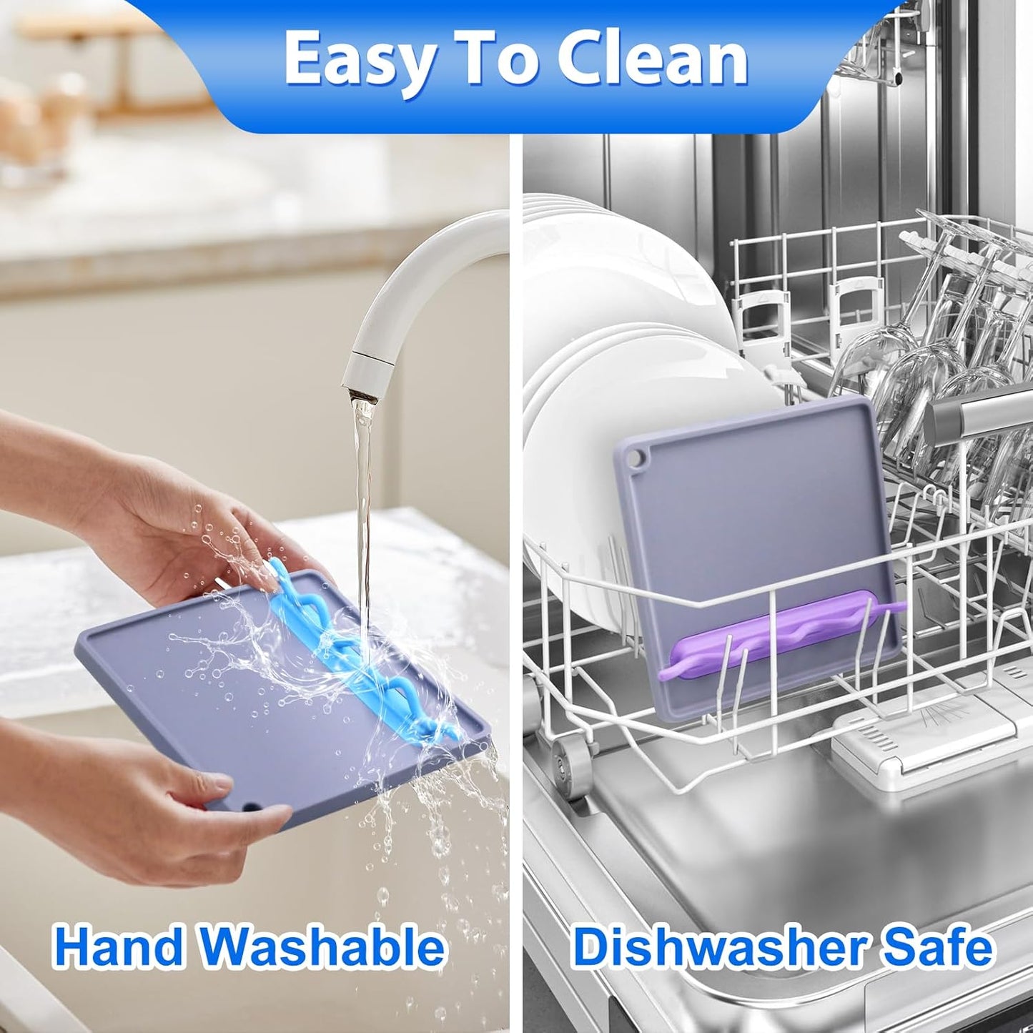 Silicone Spoon Rest for Stove Top, Non-Slip and Heat-Resistant, BPA-Free Kitchen Spoon Rest for Spoons and Ladles, Gray + Blue