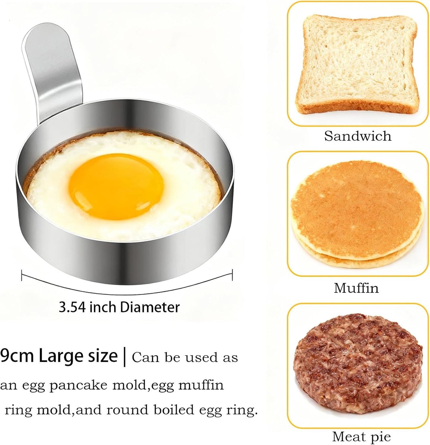 Set of 4 Fried Egg Moulds, Stainless Steel Egg Rings, Omelette Mould, Pancake Mould