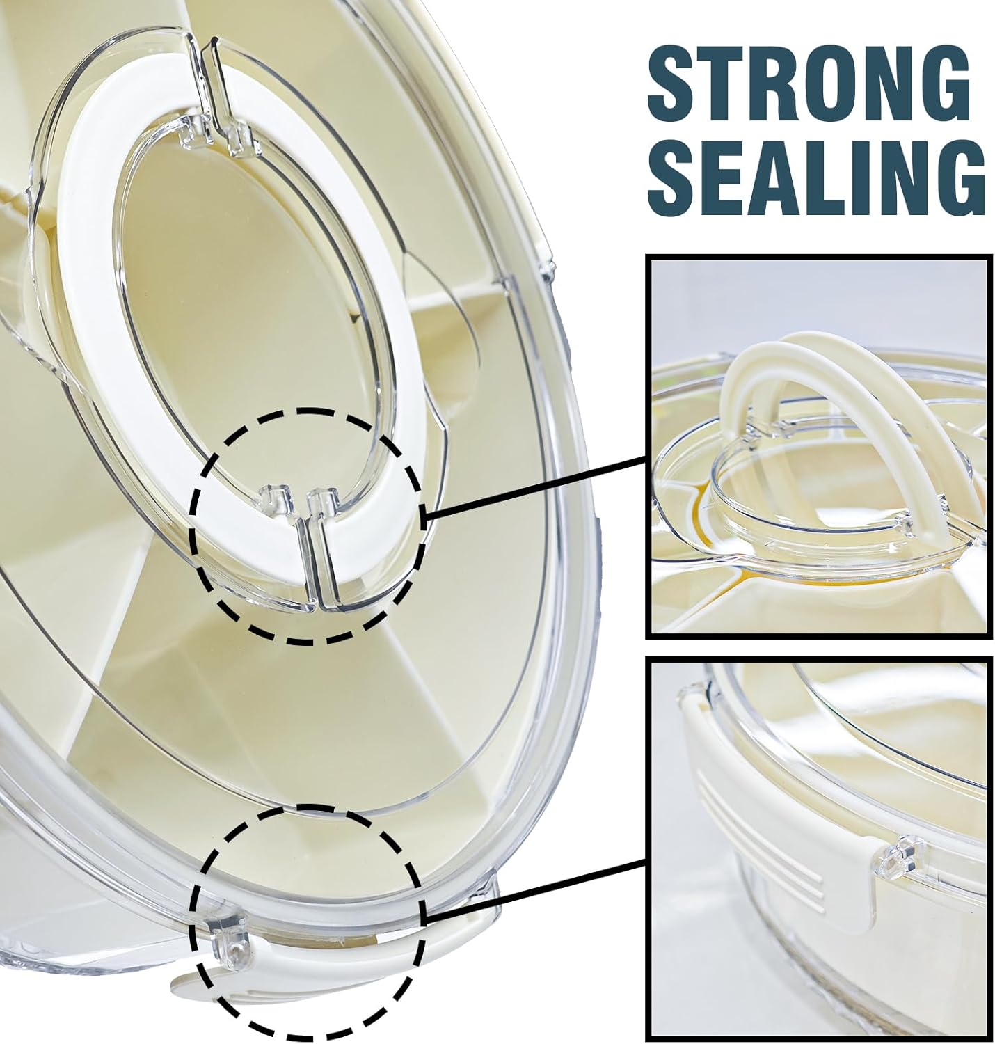 Divided Rotating Serving Tray with Lid & Handle, Portable Snack Spinner for Fruits, Veggies, Charcuterie, Party, Travel, Picnic, and Fridge Storage 2PCS