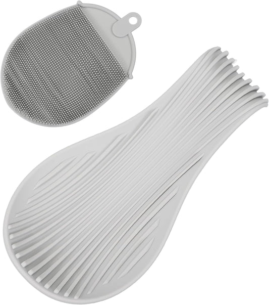 uxcell 1 Set Silicone Spoon Rest for Stove Top, Silicone Spoon Holder for Cooking Spatula, Ladle, Brush Light Grey/Grey