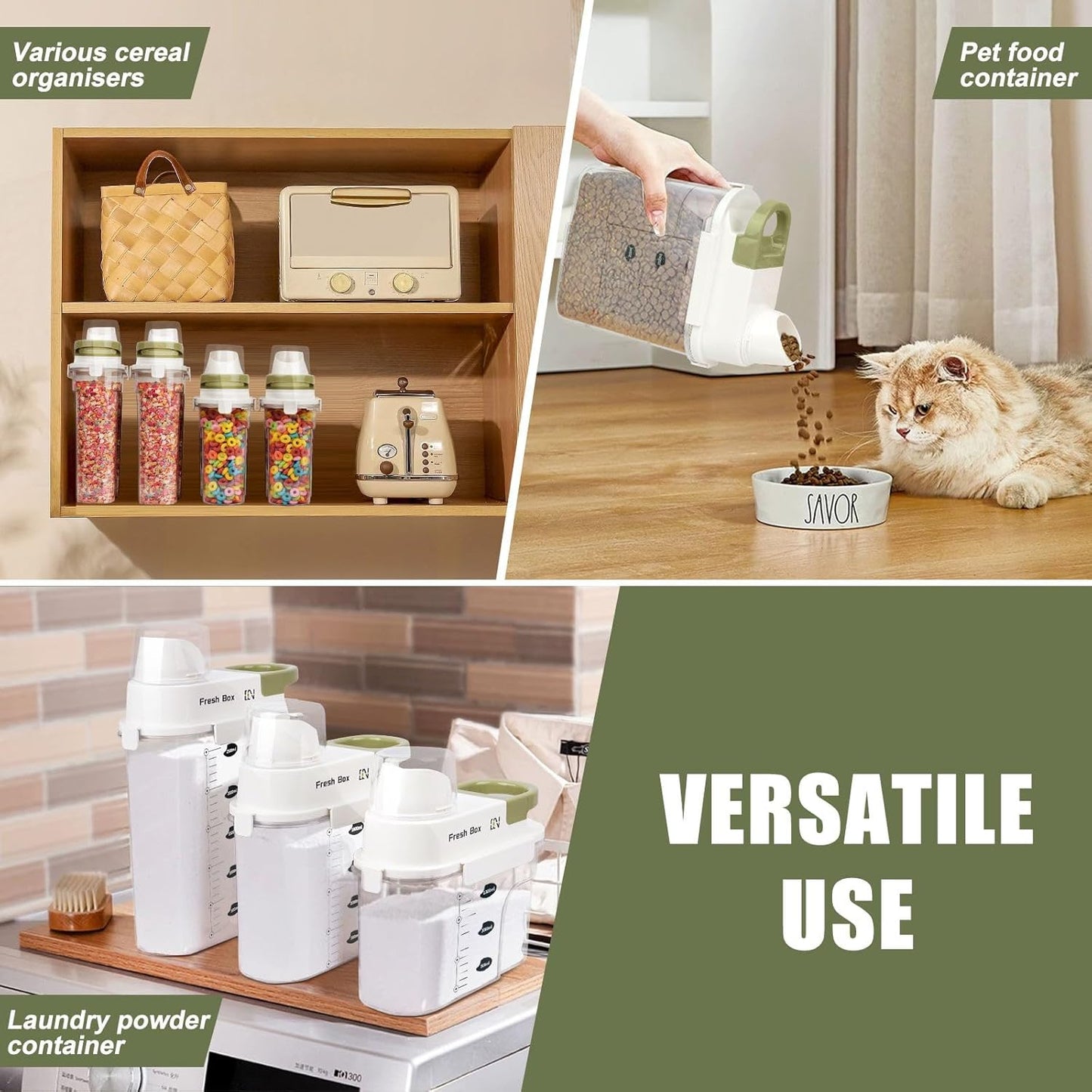 Cereal Storage Container 2Pack,85oz/2.5L Airtight Food Storage Containers With Lids,Organizers Storage With Measuring Cup for Beans,Sugar,Rice,Nuts,Snacks,Pet Food,Candy