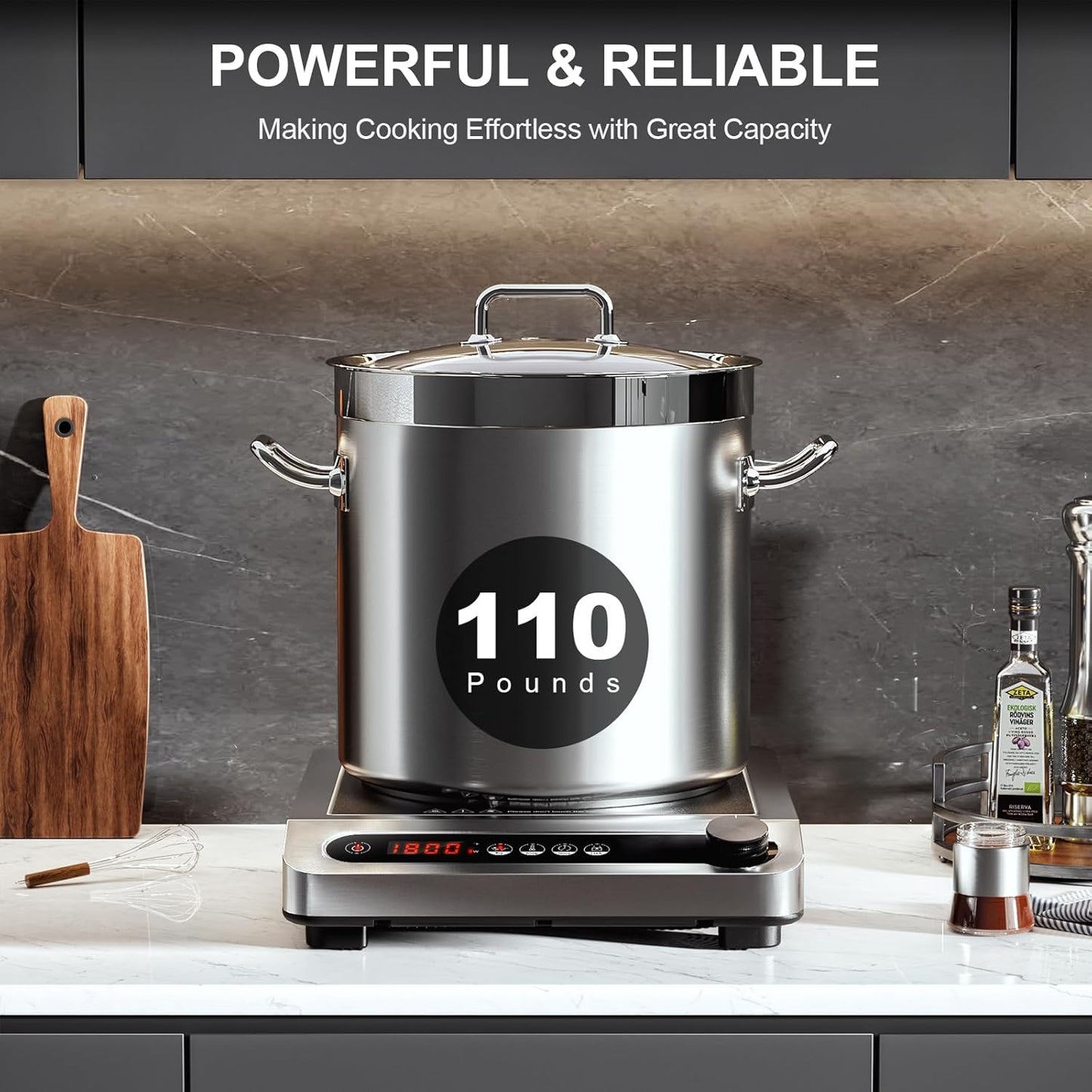 Induction Cooktop, 1800W Commercial Induction Burner, 7.3” Heating Coil Professional Countertop Stove Burner, Hot Plate 3 Hours Timer, 18 Levels Temperature & Power