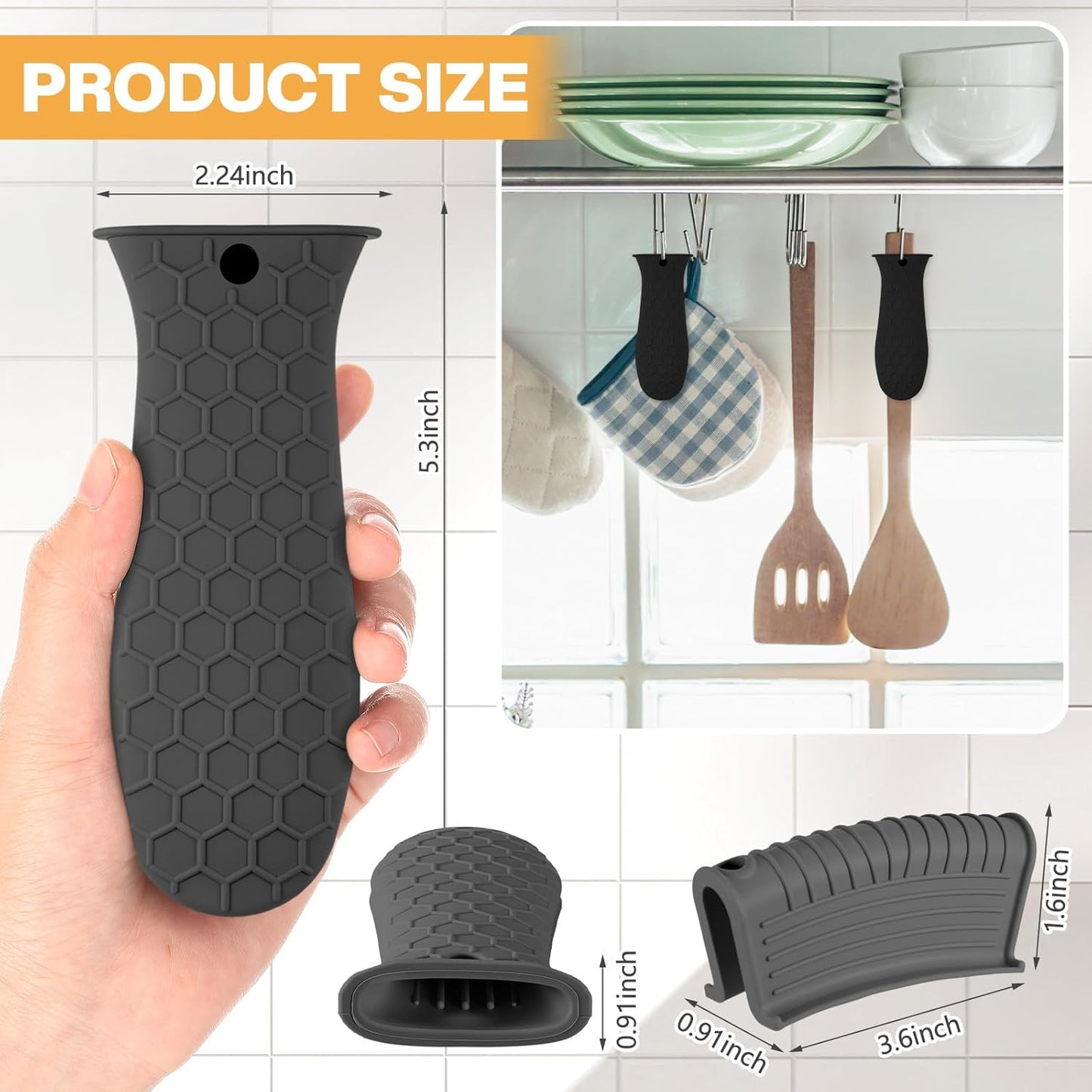 Patelai 8 Pcs Silicone Pot Holders Cast Iron Handle Cover Heat Resistant Pot Handle Covers Potholder Non Slip Reusable Pan Sleeve for Frying Pan Kitchen Supplies (Black,Gray,Light Gray,Khaki)