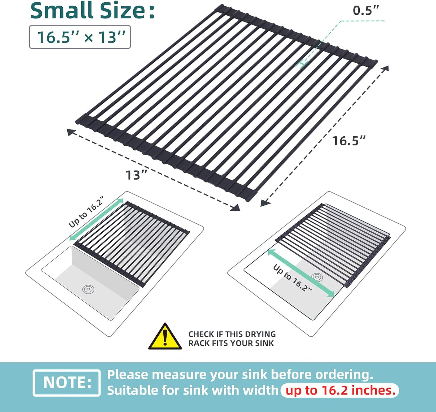 Ohuhu Roll Up Dish Racks, 16.5" L x 13" W Over The Sink Dish Drainer Drying Rack Kitchen Sink Organizer Silicone Wrapped Large in Sink Dish Drying Rack Foldable Rolling Drain Mats Anti-Slip