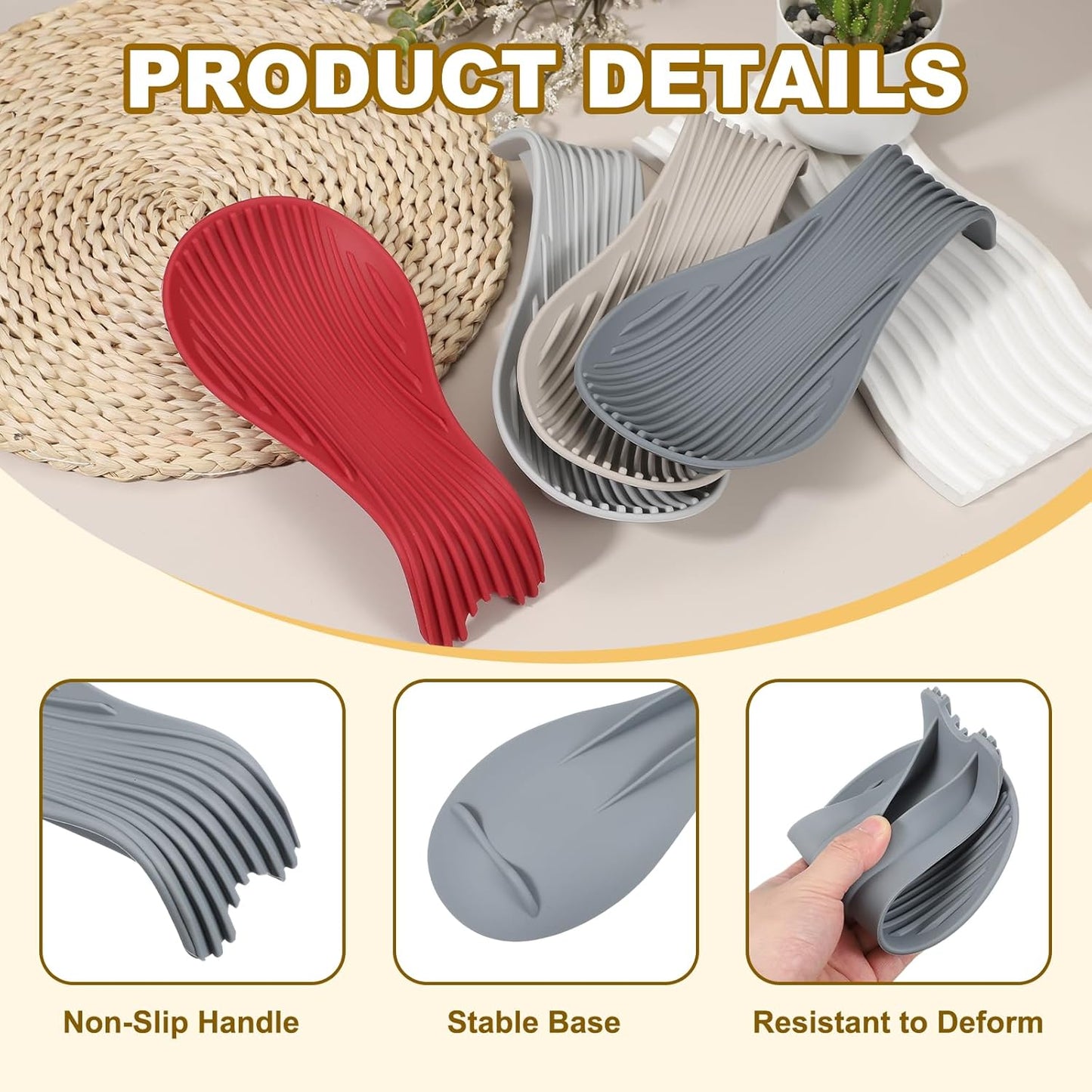 uxcell 1 Set Silicone Spoon Rest for Stove Top, Silicone Spoon Holder for Cooking Spatula, Ladle, Brush Grey/Pink