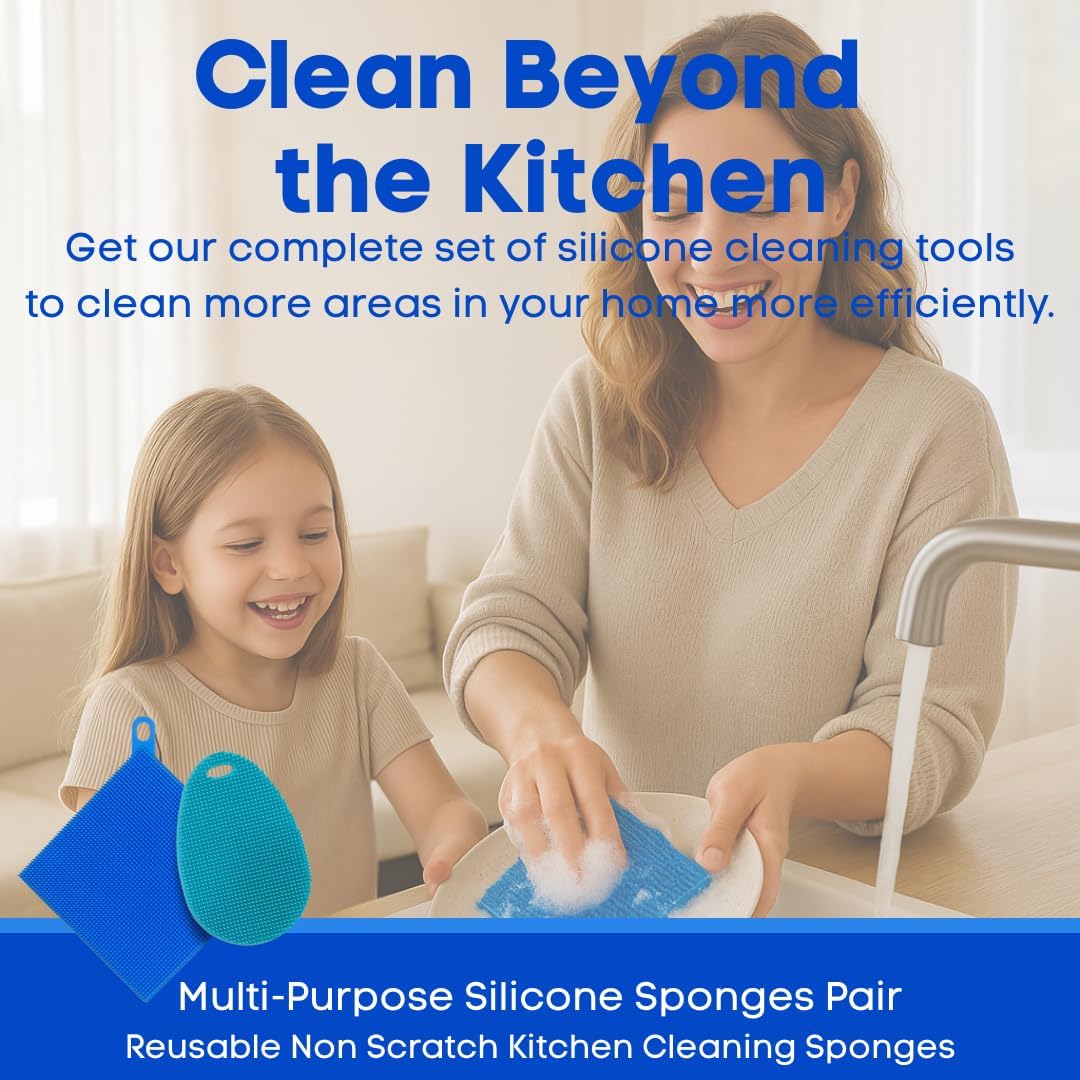 Silicone Dish Sponge Dish Scrubber (Oval and Square) - Dual-Sided, Food Grade Silicone Sponges for Dishes and Housecleaning 2-Pack