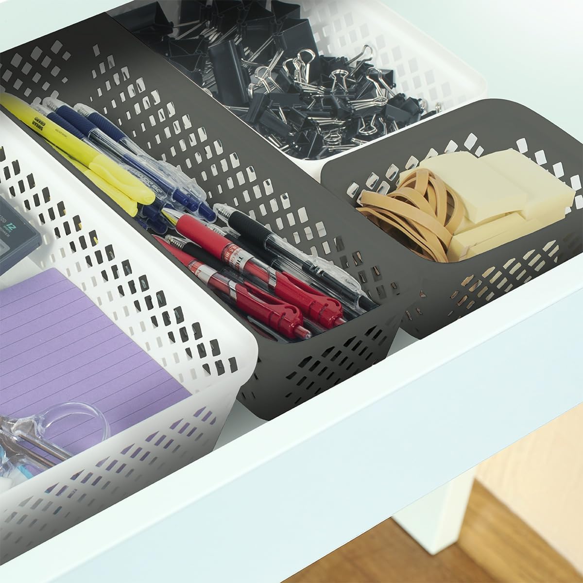 Glad Plastic Storage Basket Set - Multipurpose Drawer Trays, Kitchen Pantry Containers, and Bathroom Bins - 9 Pack Small Organizers, Grey