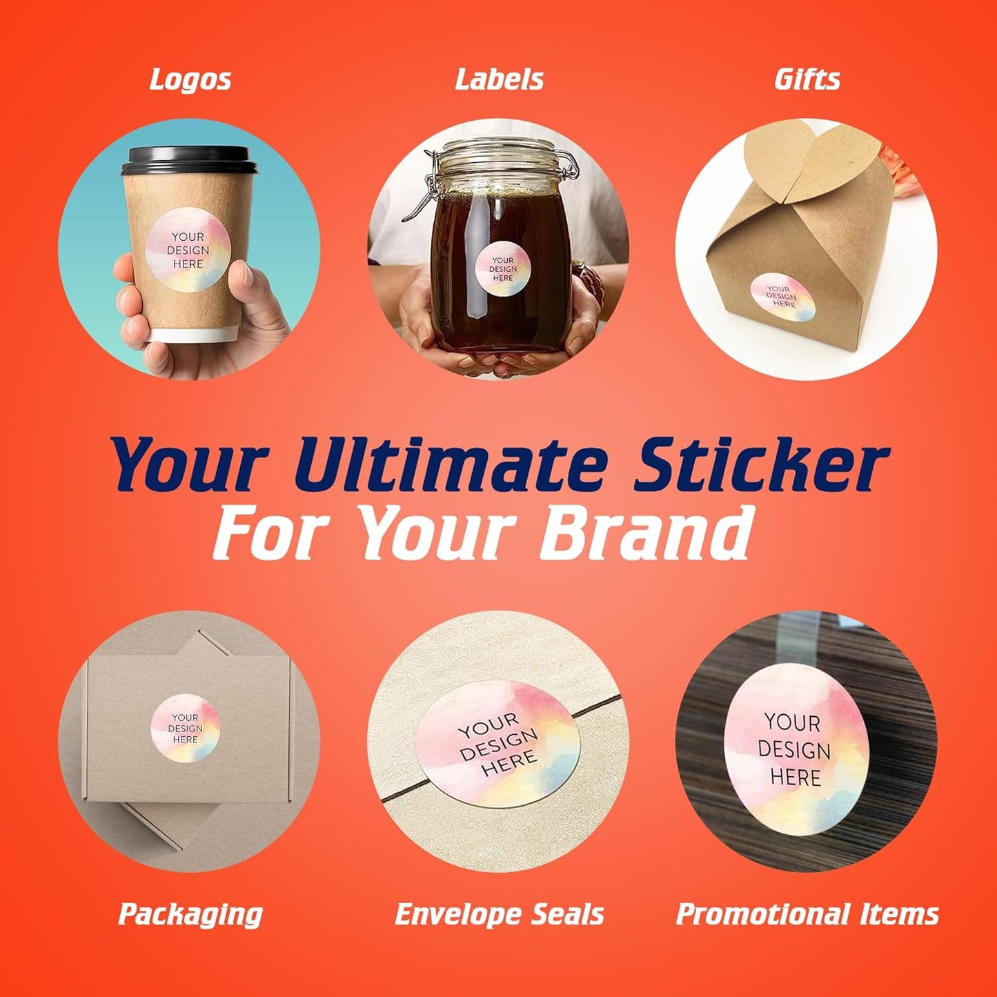 100 Custom Vinyl Stickers - Upload Your own Image, Text, Design, Logo - Personalized Logo Labels for Handmade, Packaging, Bottle, Jars, Candle, Brand Stickers (Watercolor, 1.5x1.5)