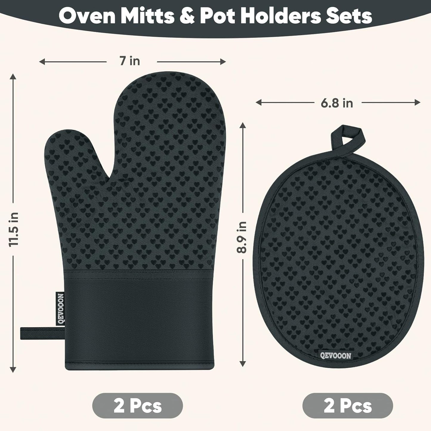 Oven Mitts and Pot Holders 4 Sets, Heat Resistant 500 ℉ Oven Mitt and Pot Holder,Oven Glove&Potholders with Non-Slip Silicone Surface,Kitchen Essentials for Cooking/Baking/BBQ-Deep Green