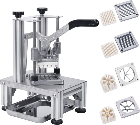 Commercial French Fries Cutter 1/4″ 3/8″ 6 Wedges 6 Wedges to Core Stainless Steel Blades Potato Slicer Fruit Chopper for Restaurant Home Kitchen Cutting, Sliver