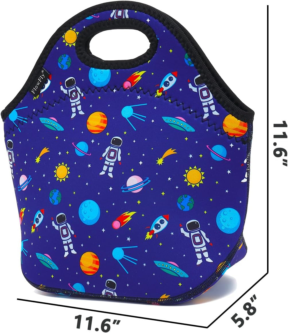 FlowFly Neoprene kids Lunch box Insulated Soft Bag Mini Cooler Thermal Meal Tote Kit for Boys, Girls,Men,Women,School,Work, Office, Astronaut