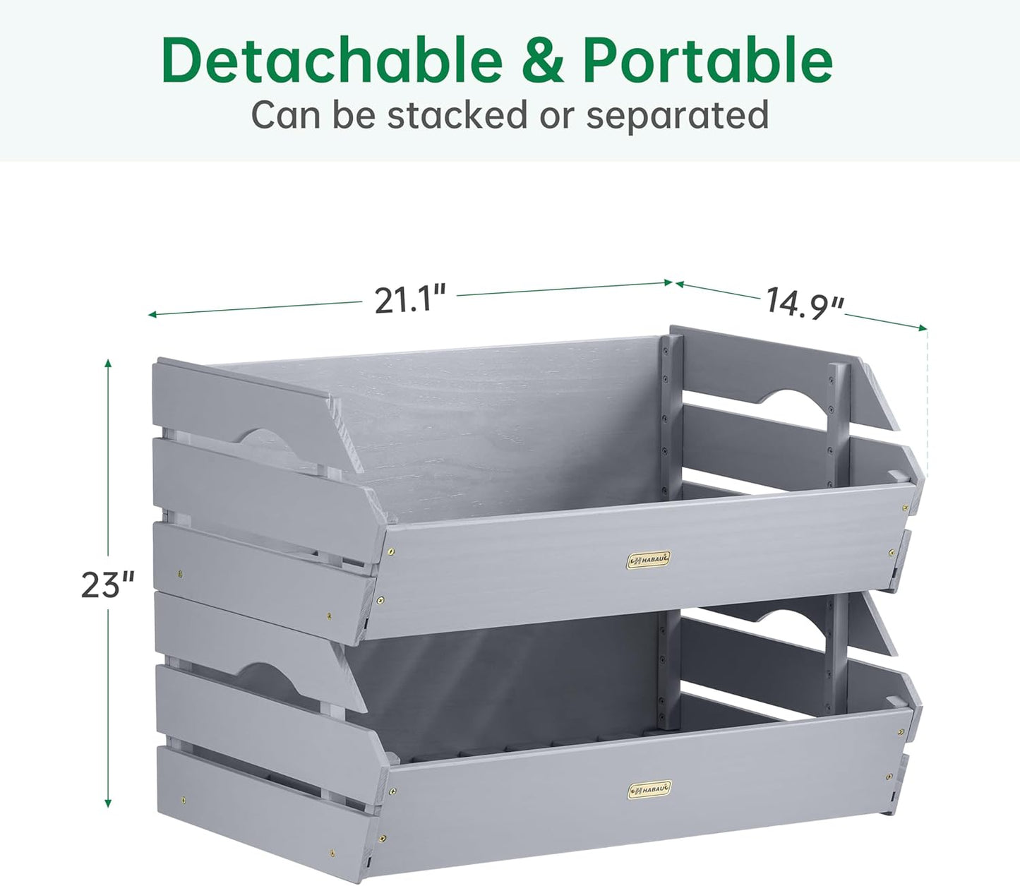 HABAU Wood Potato Onion Storage Bins - Wooden Stackable Produce Basket - Fruit Vegetable Storage for Kitchen Pantry Organization, Set 2 Pieces