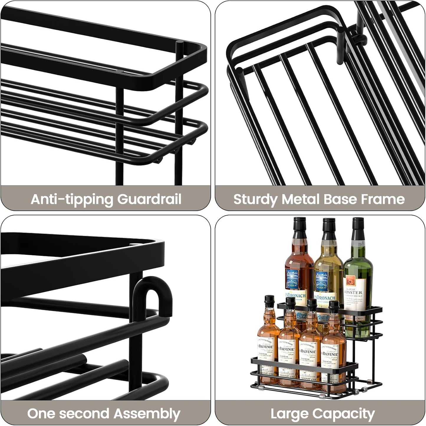 Coffee Syrup Rack Organizer, Syrup Bottle Holder Stand for Coffee Bar, 2-Tier 8 Bottles Storage Shelves for Syrup, Wine, Dressing for Kitchen Countertop (8 Bottles Black)