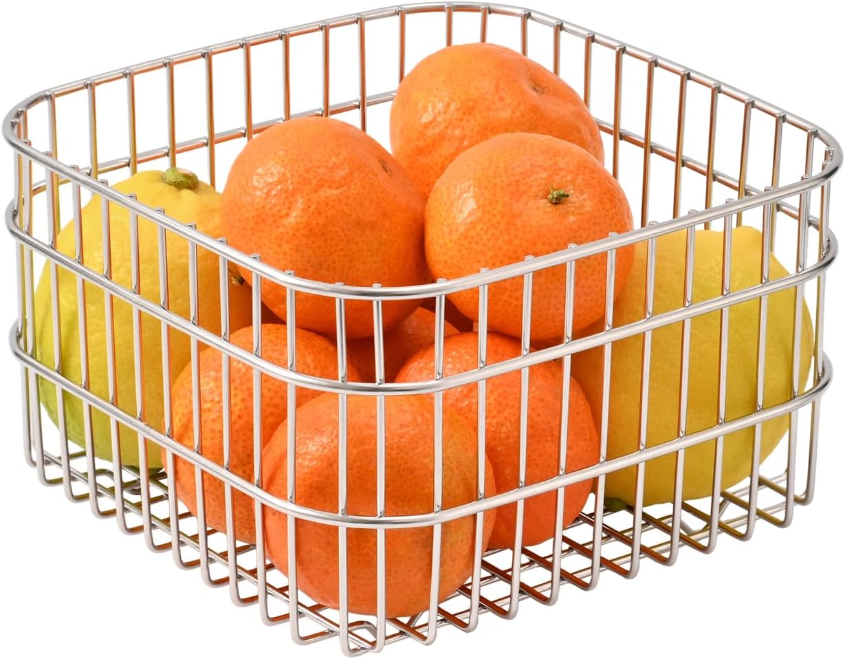 304 Stainless Steel Wire Mesh Fruit Basket Colander, 2.5L Countertop Storage Organizer for Fruits, Vegetables, Snacks.6.3 x 6.3 x 3.94 in (16cm,Rounded Square)