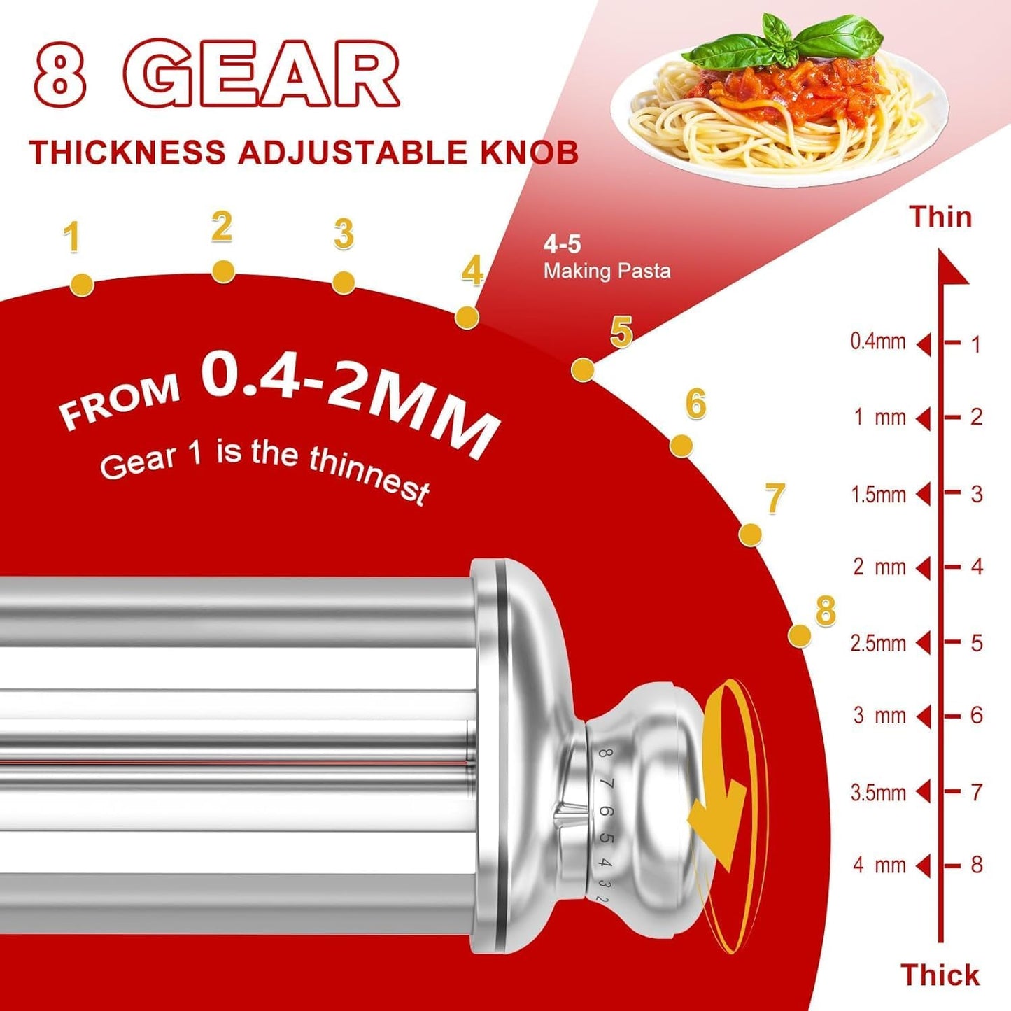 Pasta Maker Attachment for Kitchenaid Stand Mixer Included Pasta Sheet Roller, Spaghetti Cutter and Fettuccine Cutter, Pasta Maker Stainless Steel Accessories with 8-Speed Adjustable, 3 Piece