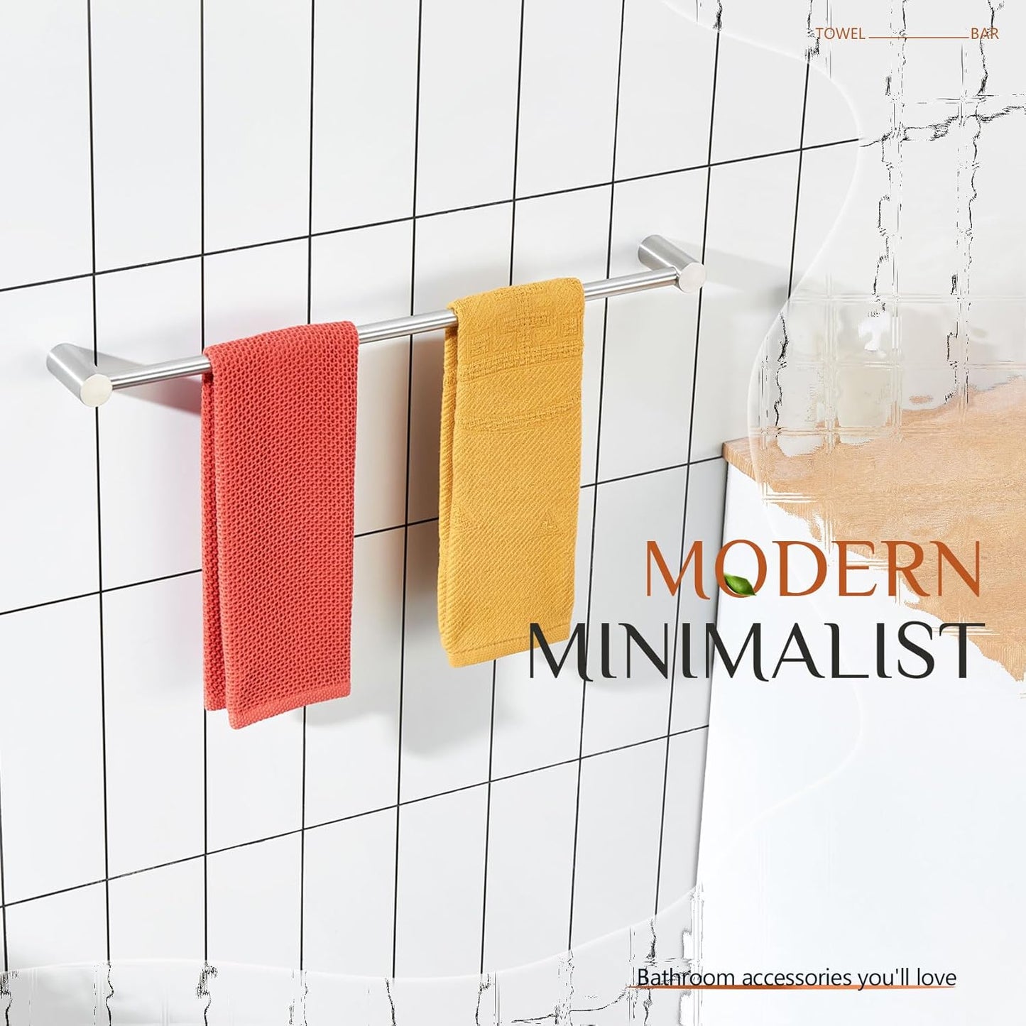 KOKOSIRI Bath Towel Bar for Bathroom 20 Inches Brushed Nickel Towel Rack for Lavatory Wall Mounted Bathroom Accessories Stainless Steel, B4007BR-L20