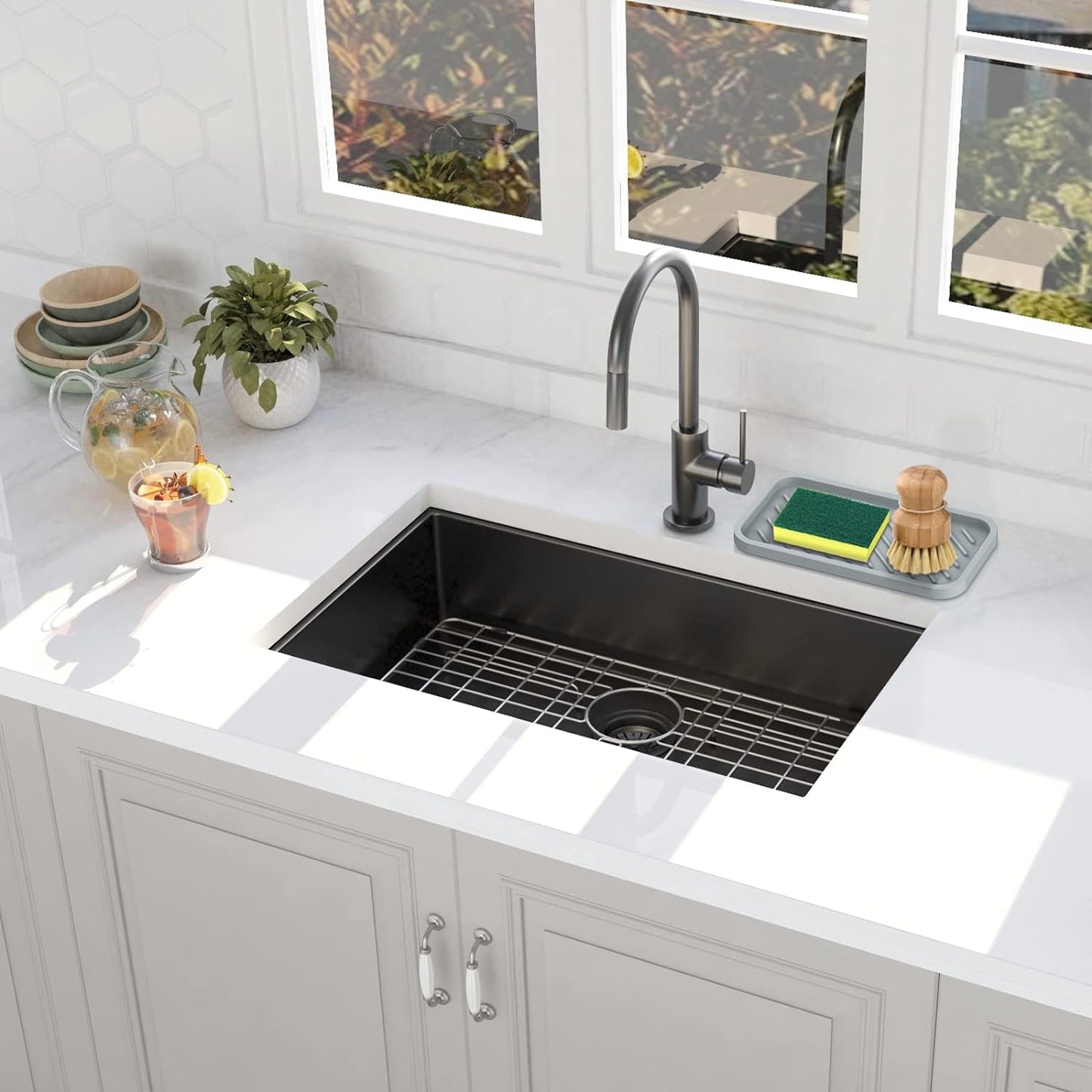 EG-SIPRO Silicone Sponge Holder-Large Thick Durable 10" Sink Organizer Tray-Kitchen & Bathroom