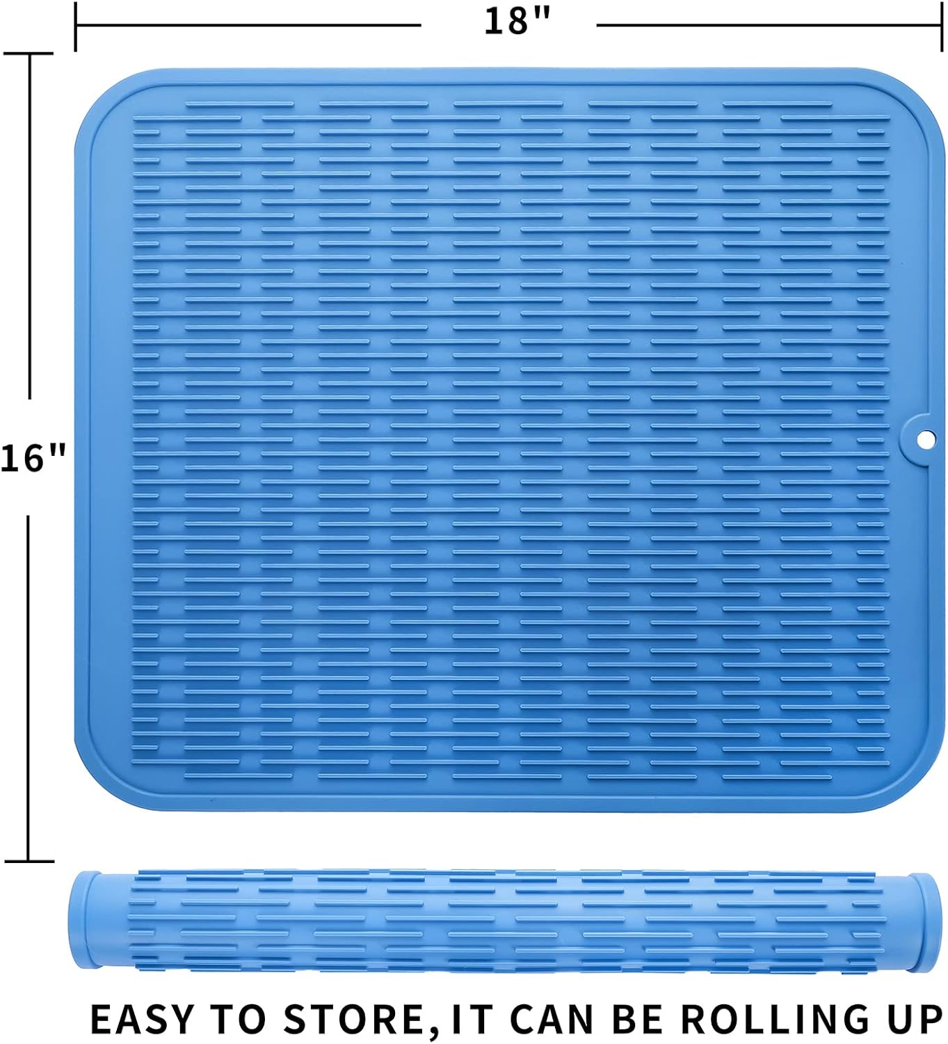 Silicone Dish Drying Mat for Multiple Usage,Easy clean,Eco-friendly,Heat-resistant Silicone Mat for Kitchen Counter or Sink,Refrigerator or Drawer Liner Lichen BlueL XL 18 inches x 16 inches