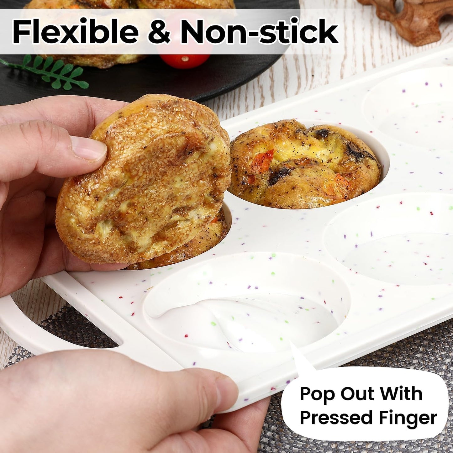 Muffin Top Pan with Metal Reinforced Frame, Silicone Egg Molds for Breakfast Sandwiches 3 Inch Round Baking Pan for Oven English Muffins, Whoopie Pies, Corn Bread, Egg Bites, Tarts 3 Pack Confetti