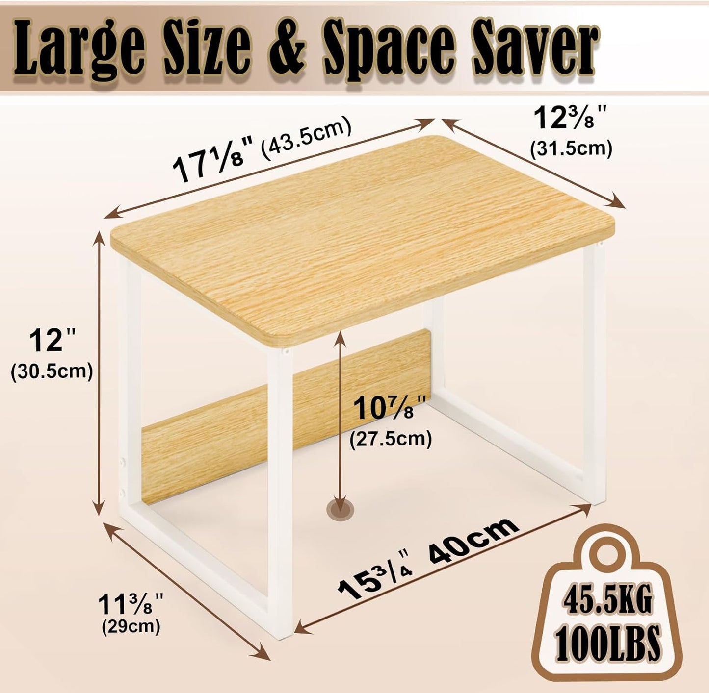 MARTY Kitchen Countertop Organizer Cabinet Shelf, 17x12.4 Large Spice Racks Counter Shelf Microwave Oven Rack Desktop Storage Organization for Kitchen, Office, Metal & Wood, Maple